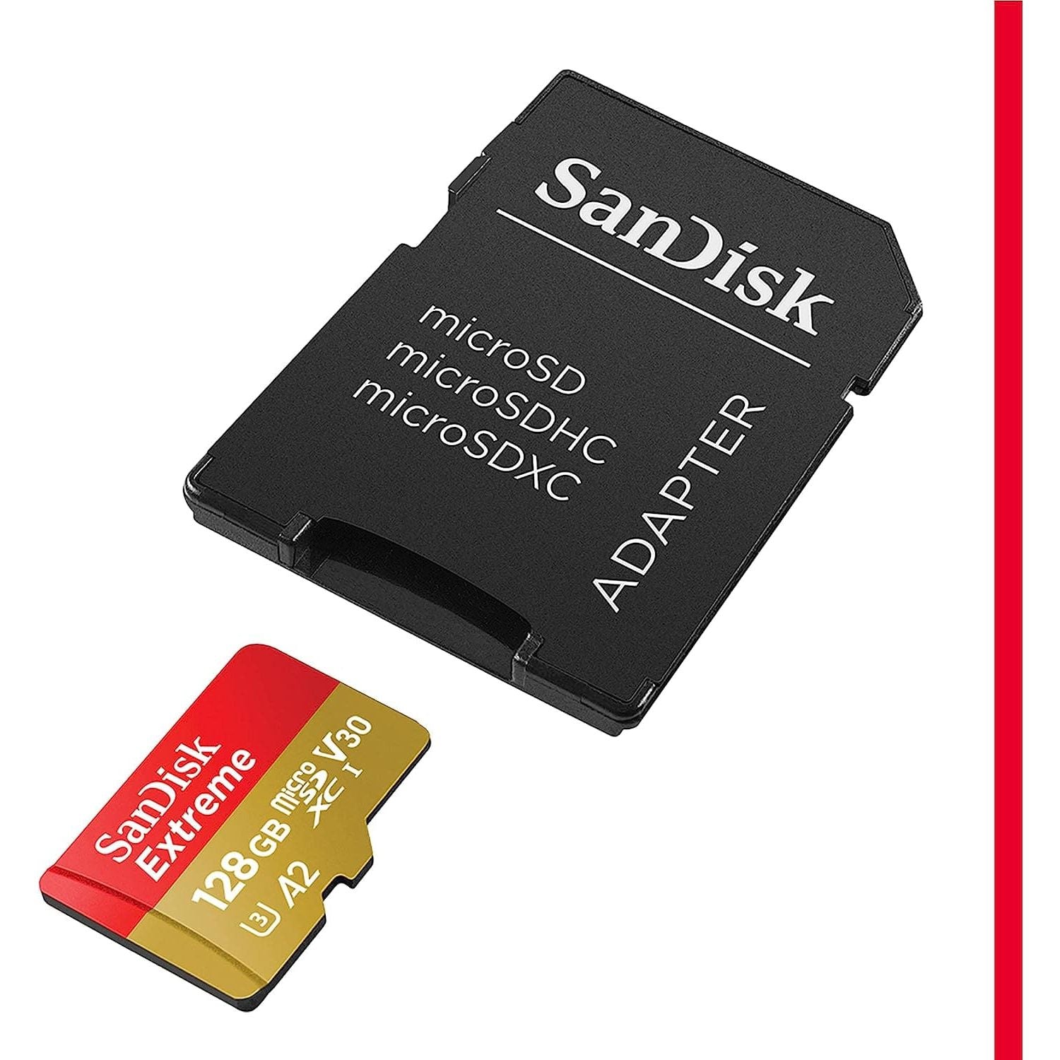 Buy Sandisk,SanDisk 128GB Extreme microSDXC card + SD adapter + RescuePRO Deluxe, up to 190MB/s, with A2 App Performance, UHS-I, Class 10, U3, V30, Black - Gadcet UK | UK | London | Scotland | Wales| Near Me | Cheap | Pay In 3 | Flash Memory Cards