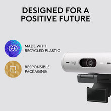 Logitech Brio 500 Full HD Webcam – Auto Light Correction, Dual Mics, Privacy Cover, USB-C, White