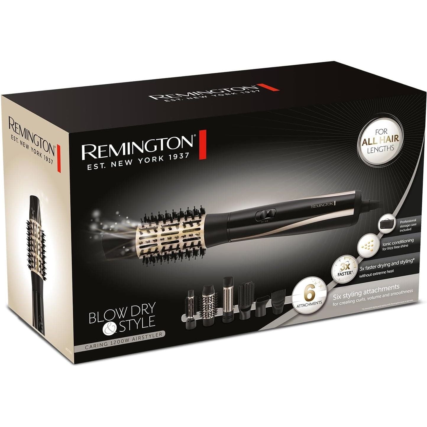 Buy Babyliss,Remington Blow & Dry Caring Air Styler Hot Brush for all hair lengths, with 6 styling attachments - 25mm, 38mm & 50mm Round Brush, Concentrator, Paddle Brush & Root Boost, Storage pouch, 1200W, AS7700 - Gadcet UK | UK | London | Scotland | Wales| Near Me | Cheap | Pay In 3 | Hair Clipper & Trimmer Accessories