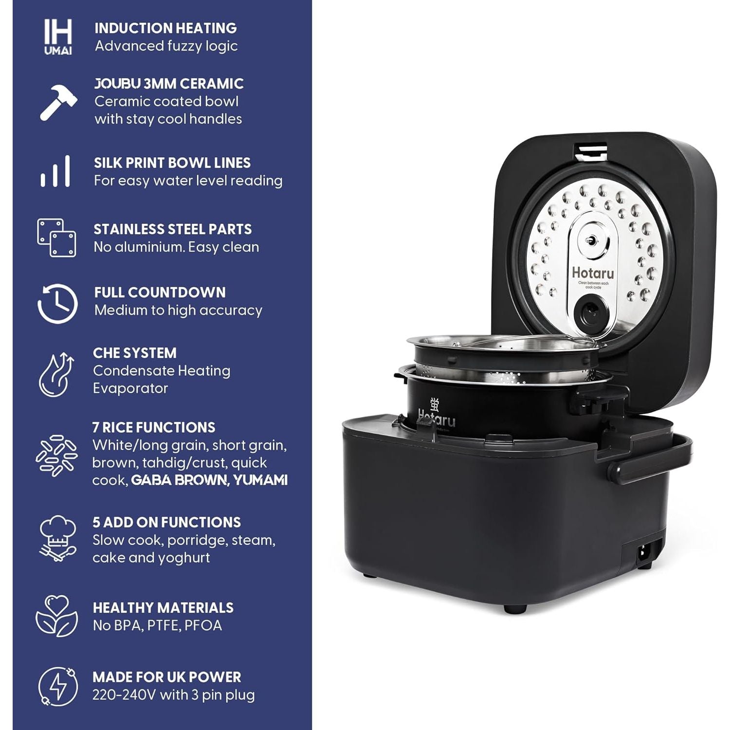 Buy YUM,Yum Asia Hotaru 3-Cup Induction Rice Cooker – Slate Grey | Ceramic Bowl, Multi-Cooker, LED Display, UK Plug - Gadcet UK | UK | London | Scotland | Wales| Near Me | Cheap | Pay In 3 | Pressure Cookers