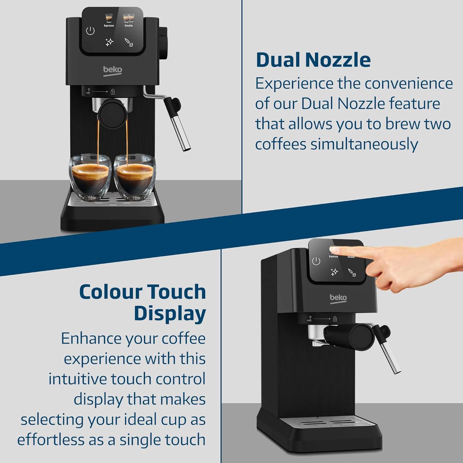 Buy Beko,Beko CaffeExperto™ CEP5302B Manual Espresso Machine – Black (15 Bar, Touch Display, Milk Frother, Dual Nozzle) - Gadcet UK | UK | London | Scotland | Wales| Near Me | Cheap | Pay In 3 | Coffee Makers & Espresso Machines