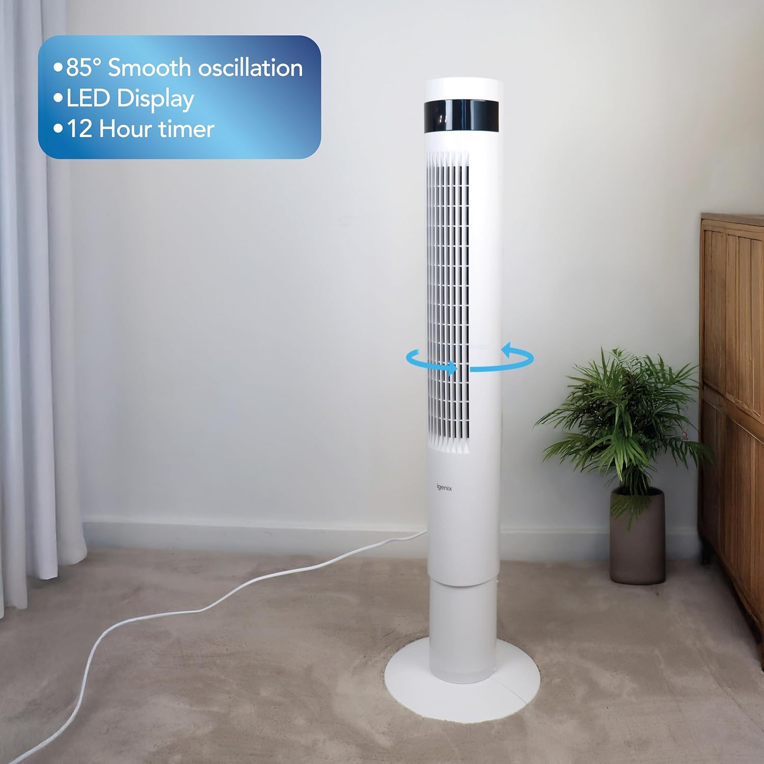 Buy Igenix,Igenix IGFD6043W Oscillating Digital Tower Fan – 43 Inch, White - Gadcet UK | UK | London | Scotland | Wales| Near Me | Cheap | Pay In 3 | Desk & Pedestal Fans