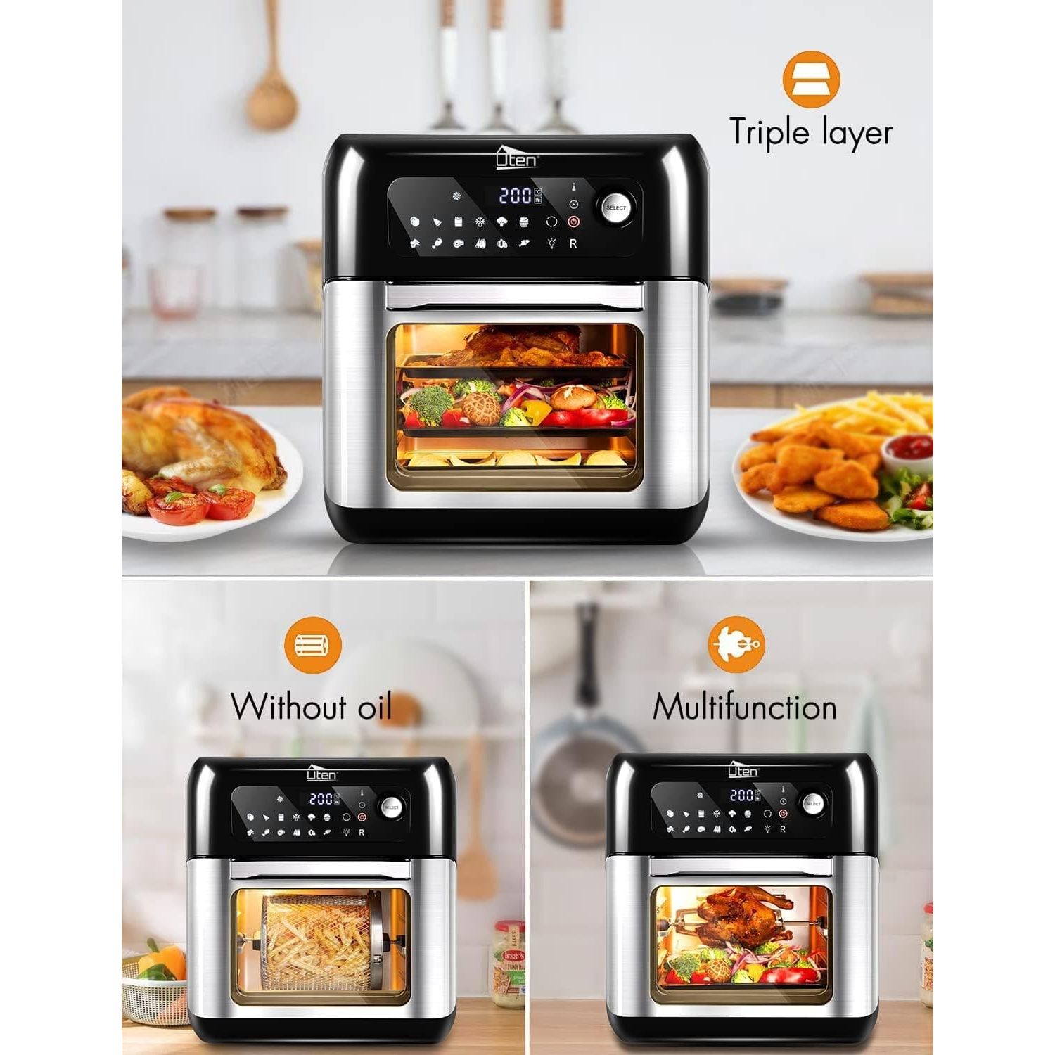 Buy Uten,Uten 10L Digital Air Fryer Oven | 1500W Smart Tabletop with LED Touch Control, 12 Presets & Recipe Book - Gadcet UK | UK | London | Scotland | Wales| Near Me | Cheap | Pay In 3 | Small Kitchen Appliances