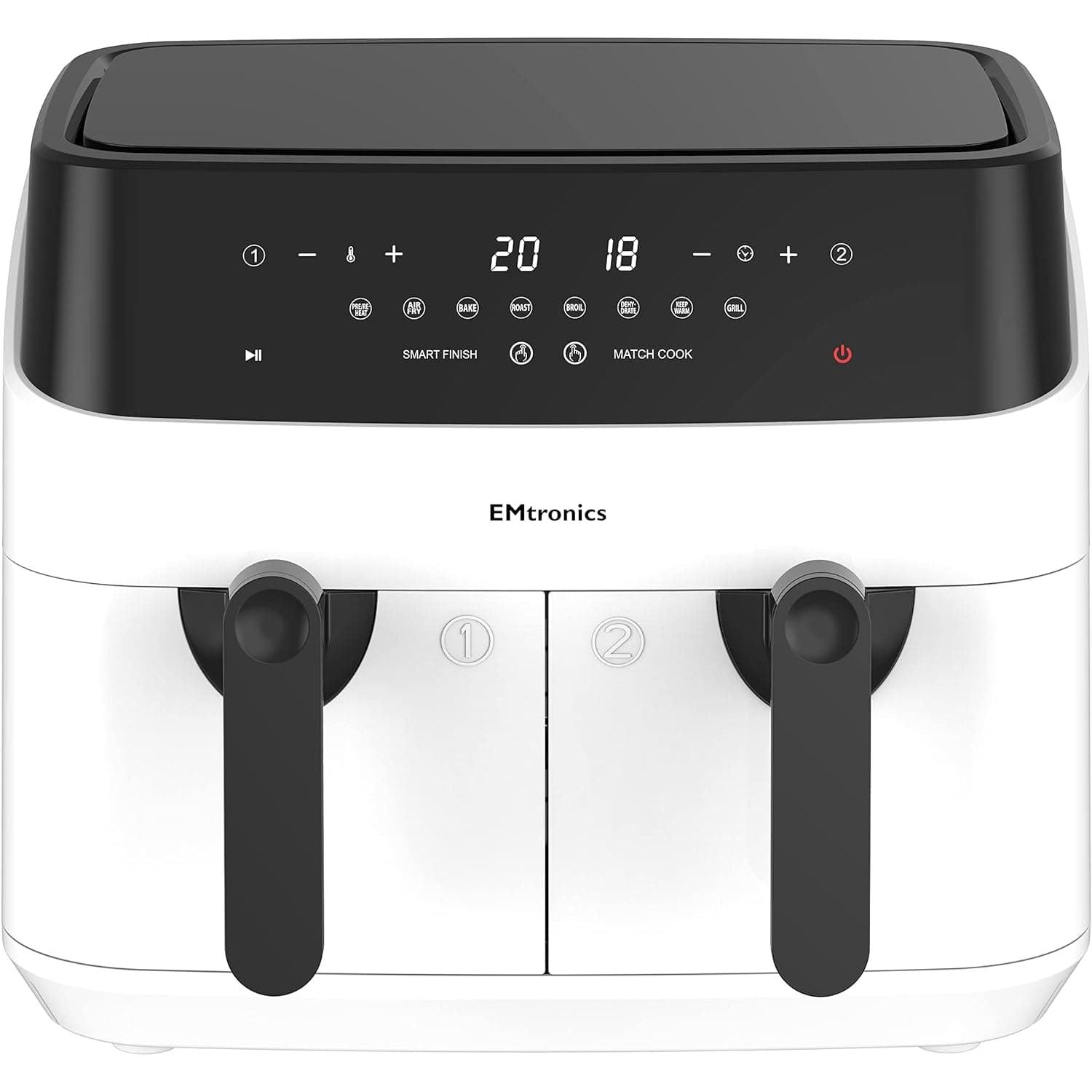 Buy EMtronics,EMtronics WH Dual Air Fryer Extra Large Family Size Double XL 9 Litre - White - Gadcet UK | UK | London | Scotland | Wales| Near Me | Cheap | Pay In 3 | Kitchen & Home Appliances