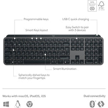Logitech MX Keys S Wireless Keyboard, Low Profile, Fluid Quiet Typing, Programmable , Backlighting, Bluetooth, USB C Rechargeable, for Windows PC, Linux, Chrome, Mac, QWERTY UK English - Graphite