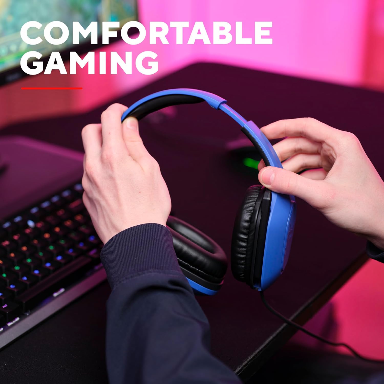 Buy Trust Gaming,Trust Gaming GXT 418B Rayne Lightweight Gaming Headset - 3.5mm Jack, 50mm Drivers, Foldaway Microphone, Over-Ear, Wired, 2m Cable, for PC, Xbox, PS4, PS5, Switch, Mobile - Blue - Gadcet UK | UK | London | Scotland | Wales| Near Me | Cheap | Pay In 3 | Headphones & Headsets