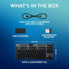 Logitech G915 TKL LIGHTSPEED Wireless Gaming Keyboard - Low-Profile, Double-Shot PBT Keycaps, RGB Backlighting, GL Brown Tactile Switches, QWERTY UK Layout - Black