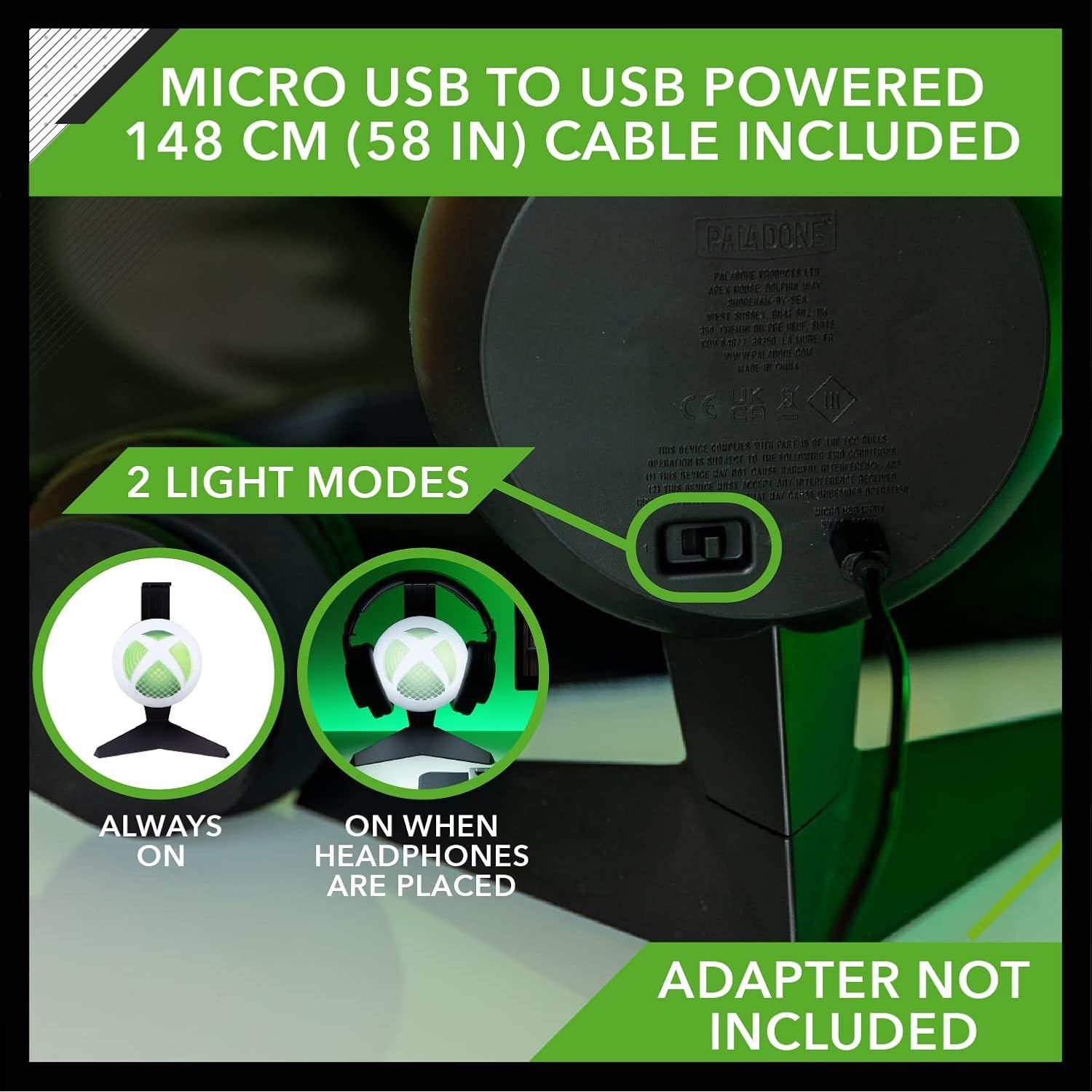 Buy Xbox,Xbox Headset Stand Light – Officially Licensed USB-Powered Headphone Holder for Gaming Setup – Gift for Gamers | Paladone - Gadcet UK | UK | London | Scotland | Wales| Near Me | Cheap | Pay In 3 | Lighting Accessories