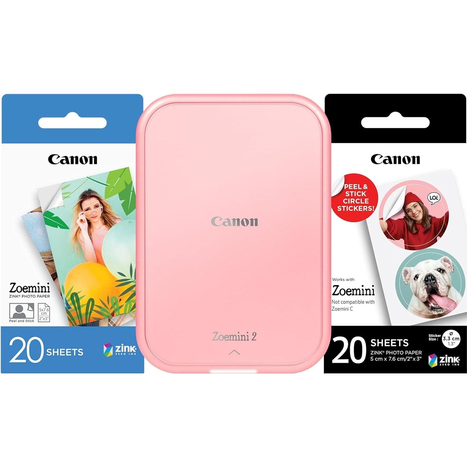 Buy Canon,Canon Zoemini 2 Printing Kit Photo Printer + Zinc Photo 20-Piece + ZP-2030 (20 Sheets) + 10 Circle Stickers (for Smartphone, USB C, Bluetooth, Mobile Printing) Rose Gold - Gadcet UK | UK | London | Scotland | Wales| Ireland | Near Me | Cheap | Pay In 3 | Cameras & Optics
