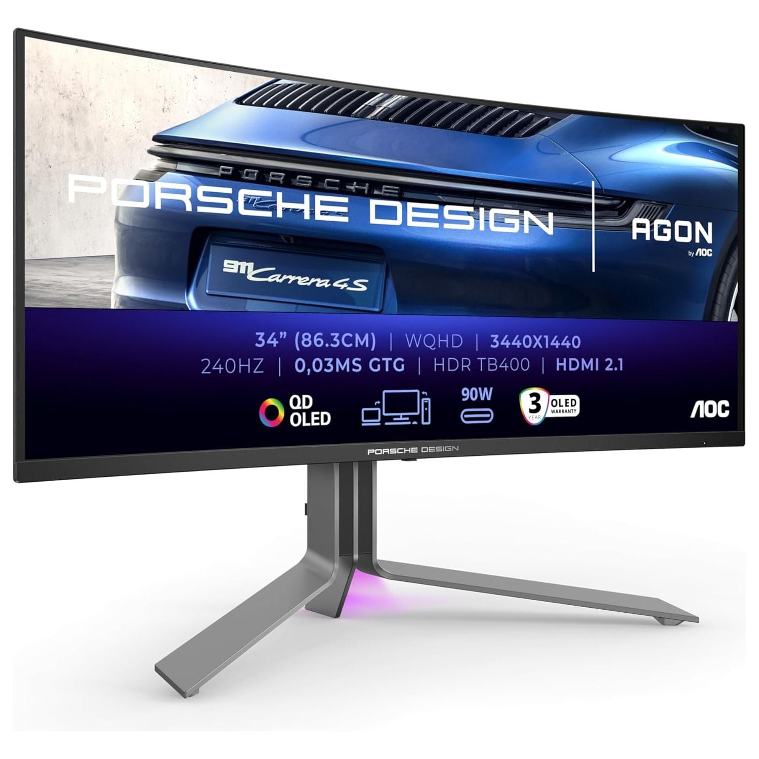 Buy AOC,AOC AGON Pro PD34, 34-Inch WQHD OLED Gaming Monitor - 240Hz, 0.03ms, FreeSync Premium Pro, G-Sync Compatible, HDR400, 3440x1440, HDMI 2.1, DisplayPort, USB-C, 90W PD, USB Hub, Black - Gadcet UK | UK | London | Scotland | Wales| Near Me | Cheap | Pay In 3 | Gaming Computers