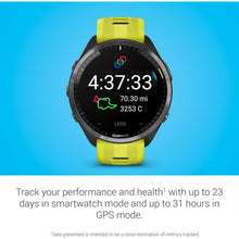 Garmin Forerunner 965 – Carbon Grey Titanium Bezel, Black Case, Amp Yellow/Black Silicone Band