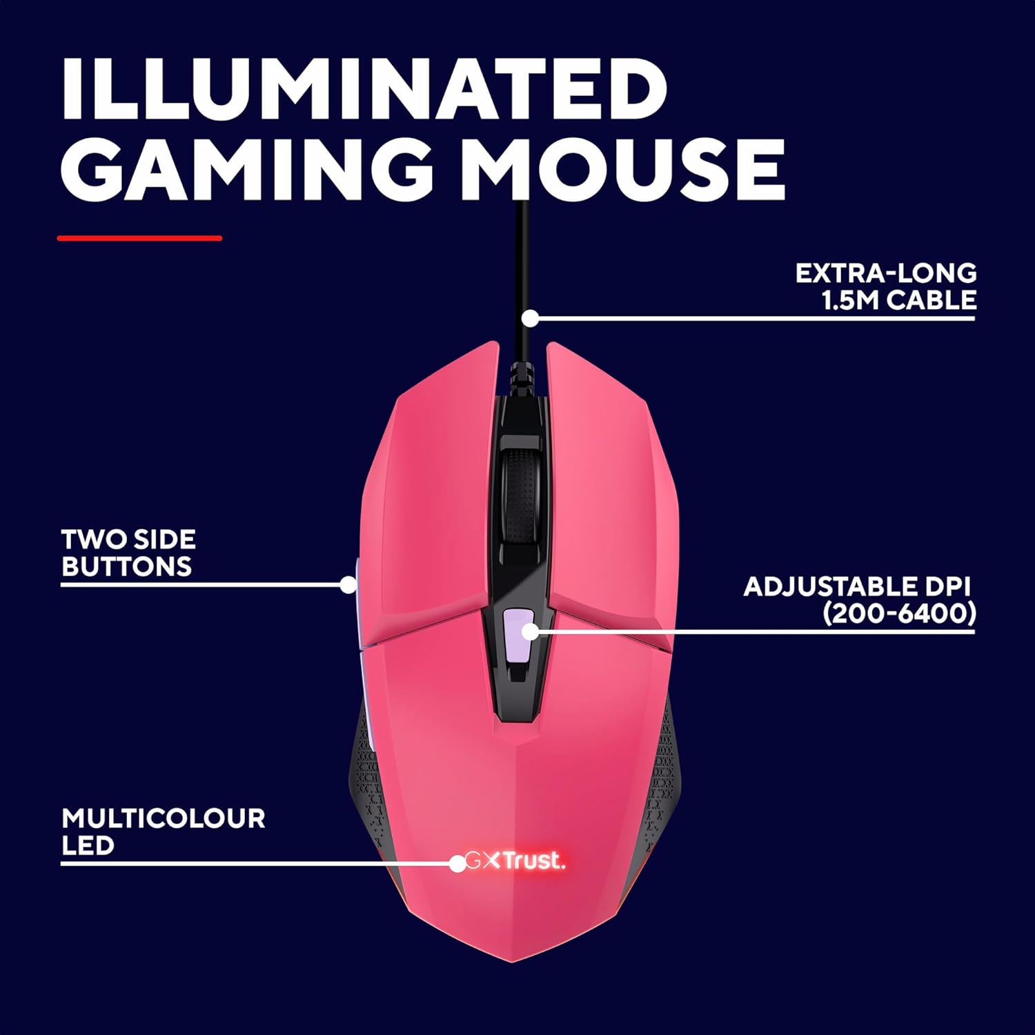 Buy Trust,Trust GXT 109P Felox Gaming Mouse – 6 Programmable Buttons, RGB Lighting, 200-6400 DPI, USB, Pink - Gadcet UK | UK | London | Scotland | Wales| Near Me | Cheap | Pay In 3 | Mice & Trackballs