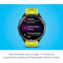 Garmin Forerunner 965 – Carbon Grey Titanium Bezel, Black Case, Amp Yellow/Black Silicone Band