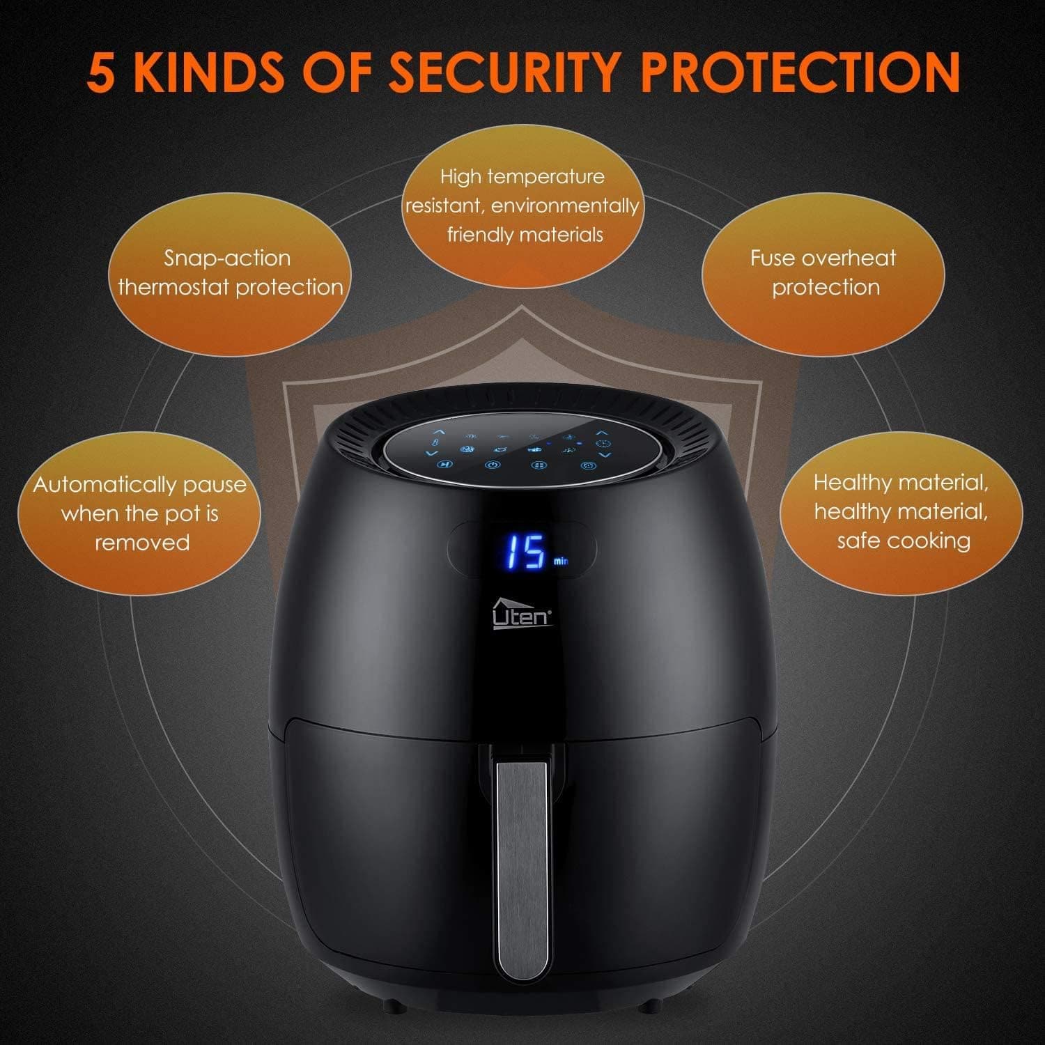 Buy Uten,Air Fryer, Uten 6.5L Power Air Fryer with Digital Display, Rapid Air Circulation System Adjustable Temperature and 30 Minute Timer for Healthy Oil Free & Low Fat 1800W - Gadcet UK | UK | London | Scotland | Wales| Near Me | Cheap | Pay In 3 | Kitchen Appliances