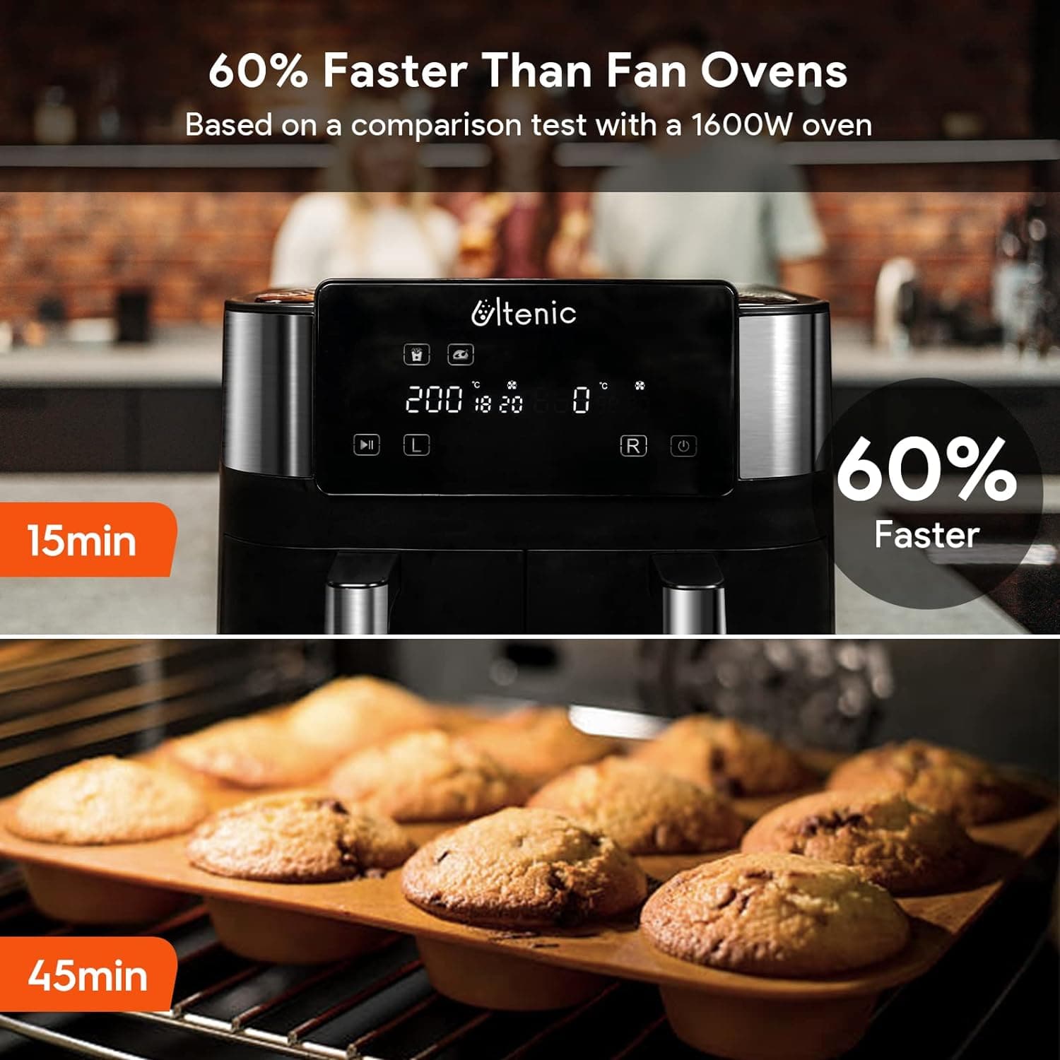 Buy ULTENIC,Ultenic K20 Dual Air Fryer, 6-in-1 Health Air Fryers with 2 Independent Frying Baskets, SYNC Cooking, XL 7.6L Family Sized, App with 100+ Recipes, Dishwasher-Safe - Gadcet UK | UK | London | Scotland | Wales| Near Me | Cheap | Pay In 3 | Kitchen & Home Appliances