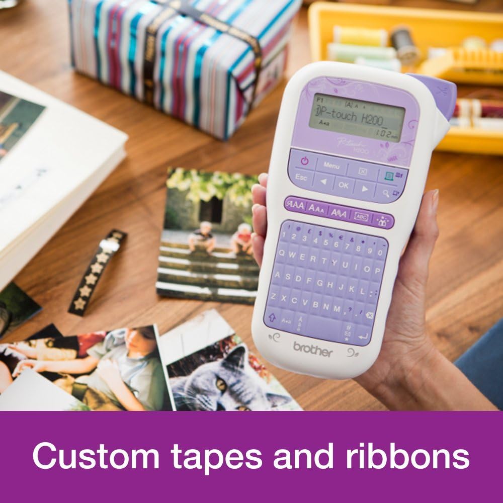 Buy Brother,Brother PT-H200 P-Touch Craft Label Maker, Handheld, QWERTY Keyboard, 12mm Labels, Includes Gold on White Tape (12mm), White/Violet - Gadcet UK | UK | London | Scotland | Wales| Near Me | Cheap | Pay In 3 | Label Makers