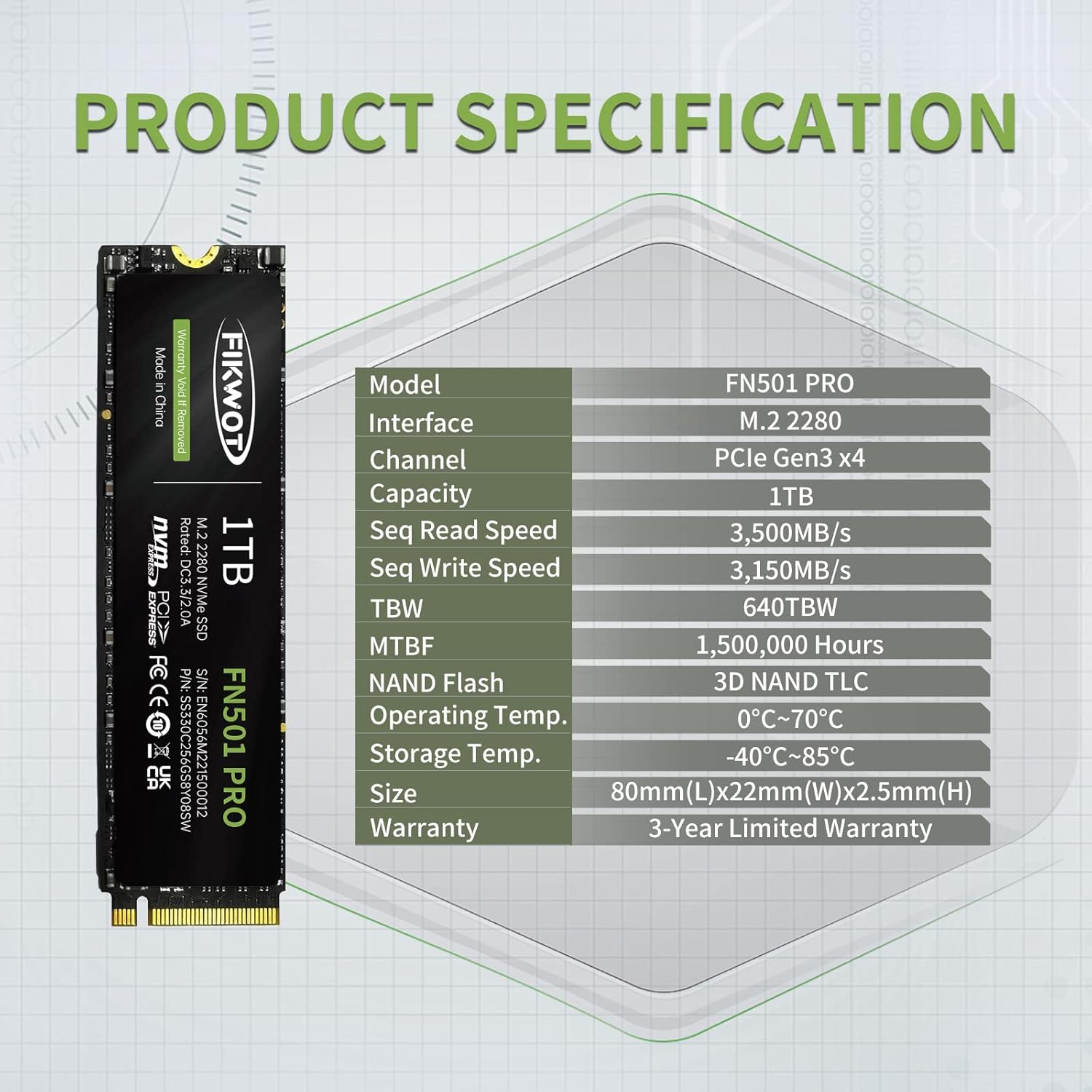 Buy Fikwot,Fikwot FN501 Pro NVMe SSD 1TB M.2 2280, PCIe Gen3 x4, Up to 3500MB/s, 3D TLC NAND, SLC Cache - Compatible with Laptops & Desktops - Gadcet UK | UK | London | Scotland | Wales| Near Me | Cheap | Pay In 3 | Hard Drives