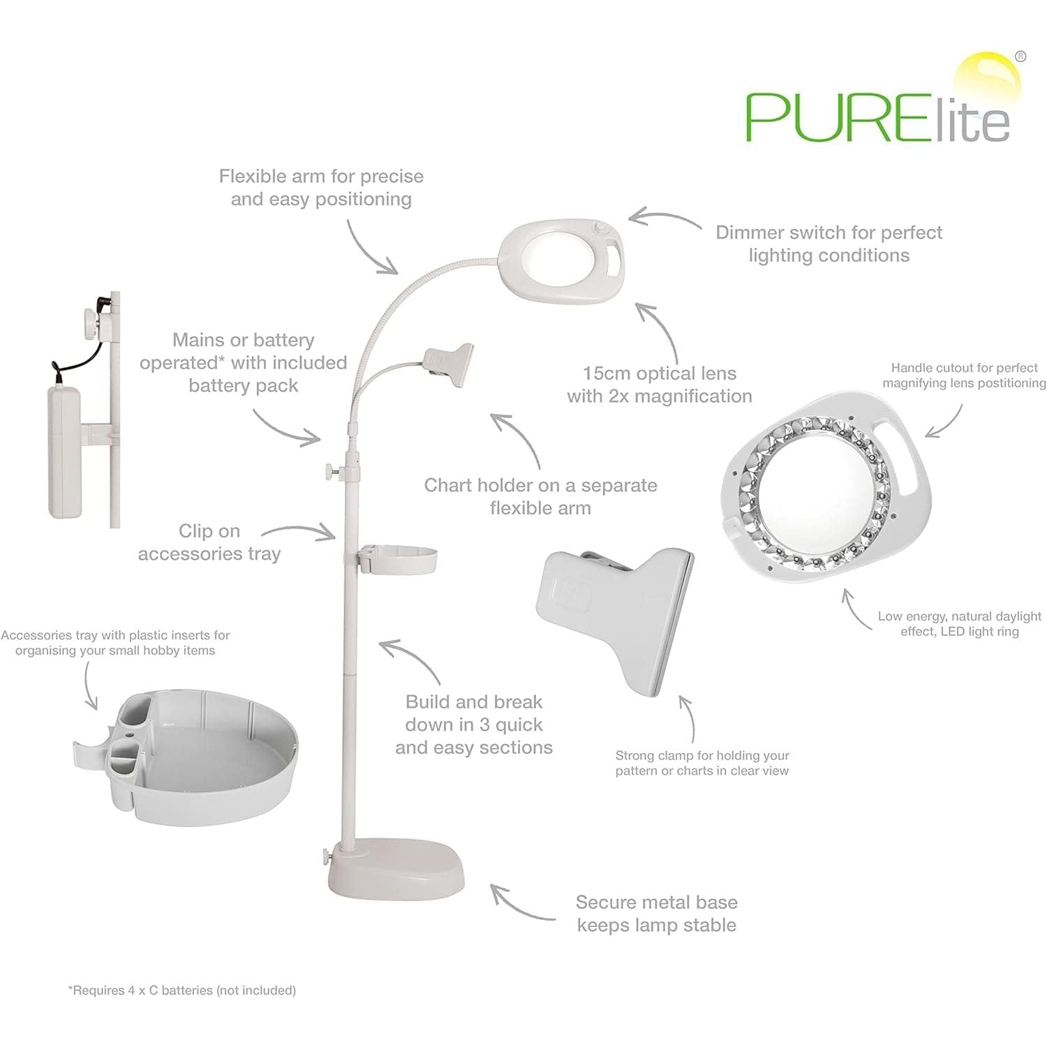 Buy Purelite,Purelite 4-in-1 Crafters Magnifying Lamp, White, 26x26x150 cm - Gadcet UK | UK | London | Scotland | Wales| Ireland | Near Me | Cheap | Pay In 3 | Electronics