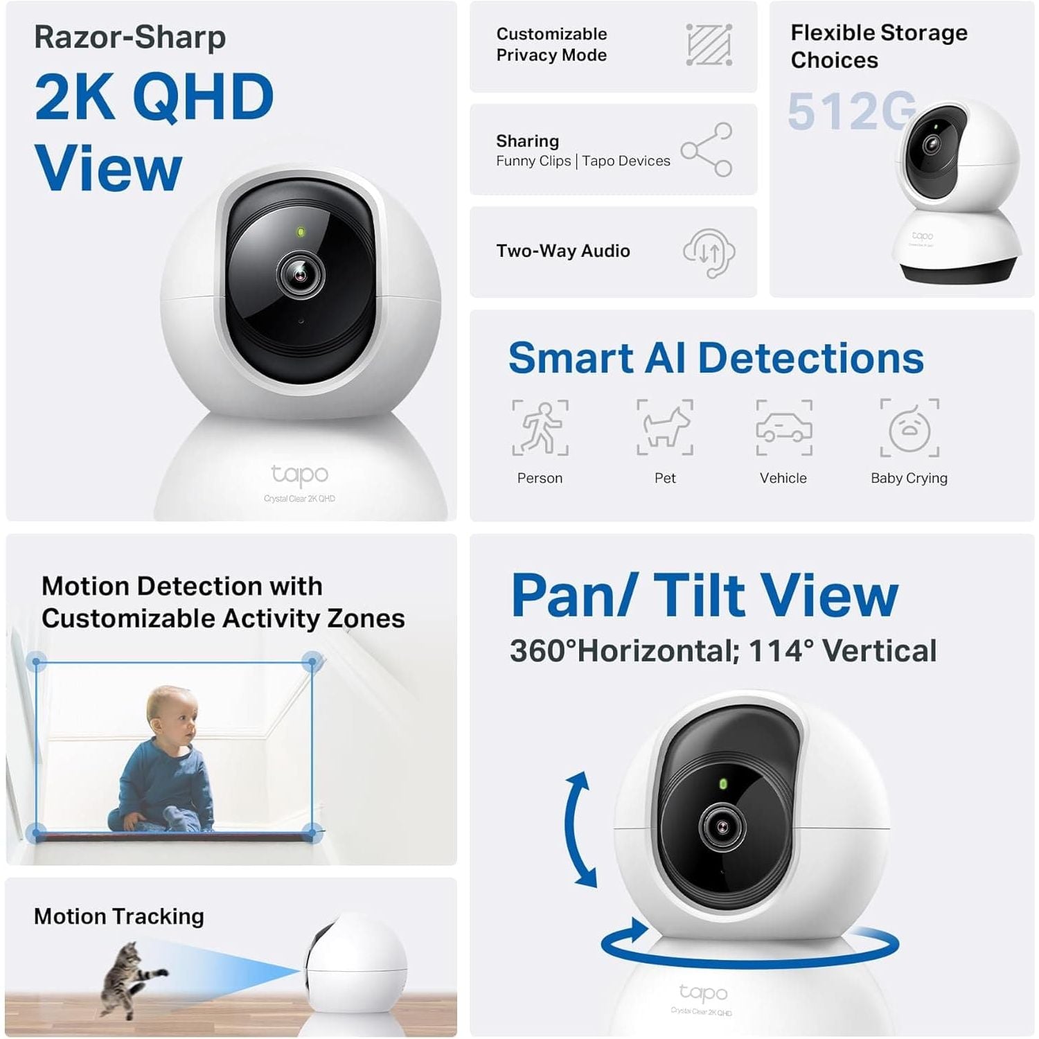 Buy Tapo,Tapo 2K QHD Indoor Pan/Tilt Security Wi-Fi Camera, AI Detection,360° Visual Coverage, Night Vision, Customizable privacy Mode, Cloud &Local Storage, Works with Alexa&Google Home(Tapo C220) - Gadcet UK | UK | London | Scotland | Wales| Near Me | Cheap | Pay In 3 | Surveillance Cameras