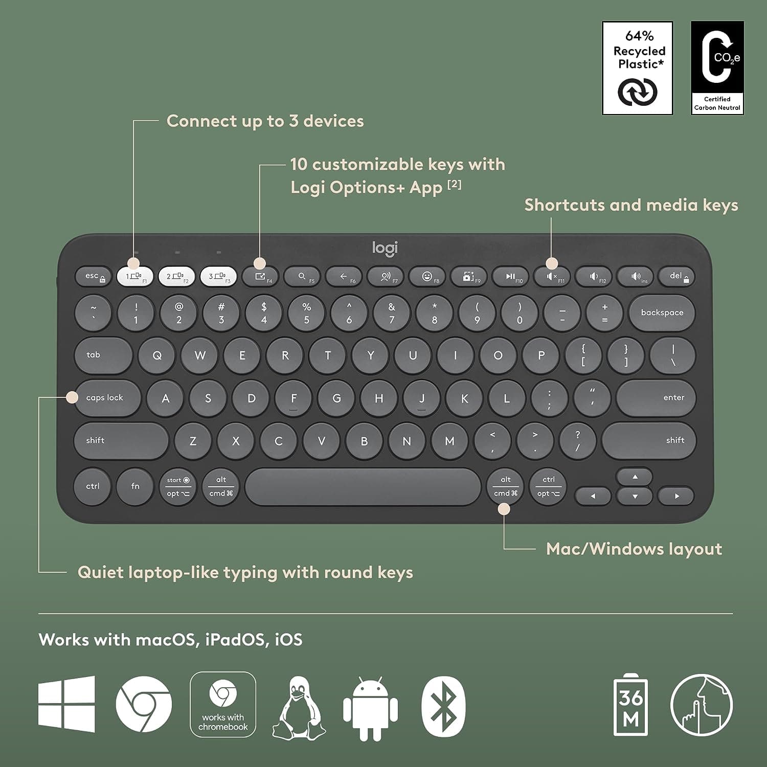 Buy Logitech,Logitech Pebble Keys 2 K380s Minimalist Keyboard - Graphite - Gadcet UK | UK | London | Scotland | Wales| Ireland | Near Me | Cheap | Pay In 3 | Keyboards