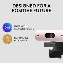 Logitech Brio 500 Full HD Webcam – Auto Light Correction, Dual Mics, Privacy Cover, USB-C, Pink
