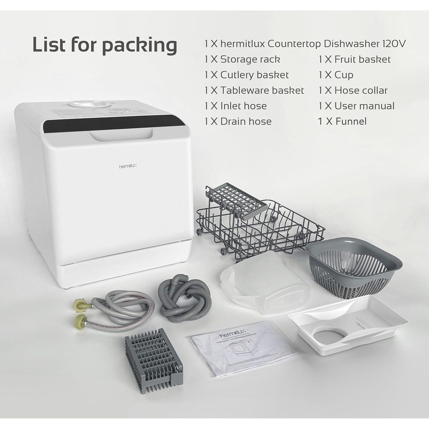 Buy Hermitlux,Hermitlux Mini Countertop Dishwasher 4 Place Settings, 5L Tank, 6 Programs, Touch Control, Baby Care & Fruit Wash - White - Gadcet UK | UK | London | Scotland | Wales| Near Me | Cheap | Pay In 3 | Kitchen Tools & Utensils