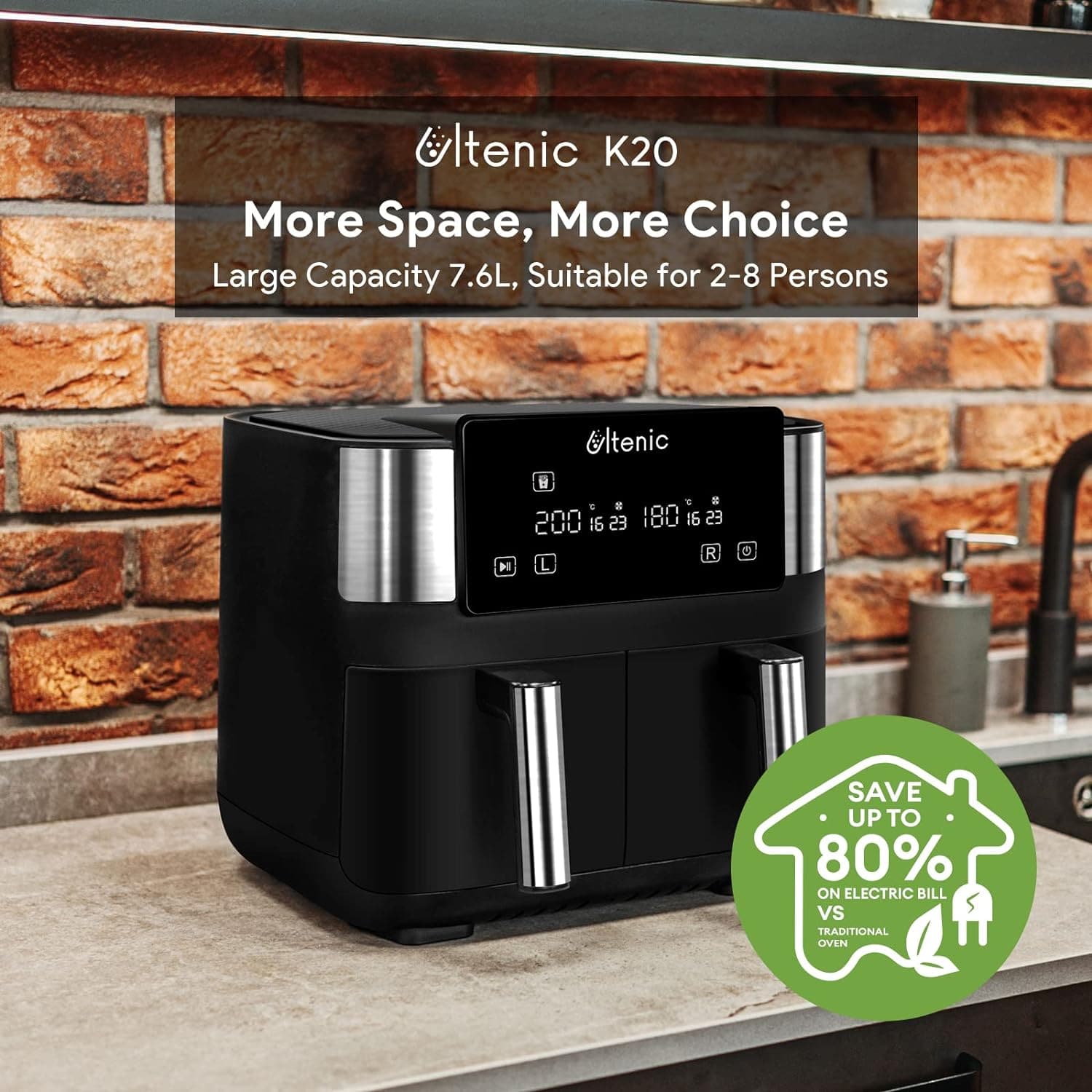 Buy ULTENIC,Ultenic K20 Dual Air Fryer, 6-in-1 Health Air Fryers with 2 Independent Frying Baskets, SYNC Cooking, XL 7.6L Family Sized, App with 100+ Recipes, Dishwasher-Safe - Gadcet UK | UK | London | Scotland | Wales| Near Me | Cheap | Pay In 3 | Kitchen & Home Appliances