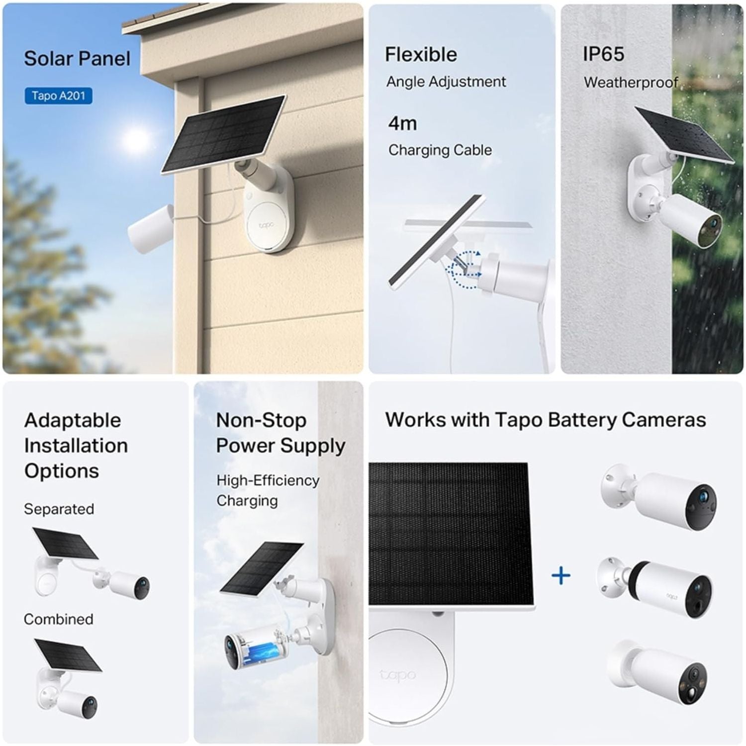 Buy Tapo,Tapo Solar Panel, Flexibly Installed and Angle Adjustment, High-Efficiency 45min Solar Charging for Full Day Usage, IP65 Weatherproof, Works with All Tapo Battery-powered cameras (Tapo A201) - Gadcet UK | UK | London | Scotland | Wales| Near Me | Cheap | Pay In 3 | Batteries
