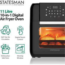 Buy Statesman,Statesman SKAO11015BK Digital Air Fryer Oven with Rotisserie 11 Litre, 1500W, 60 Minute Timer, 360 Hot Air Circulation, 10 Cooking Programs, Basket & Skewer Set Included - Gadcet UK | UK | London | Scotland | Wales| Ireland | Near Me | Cheap | Pay In 3 | Deep Fryers
