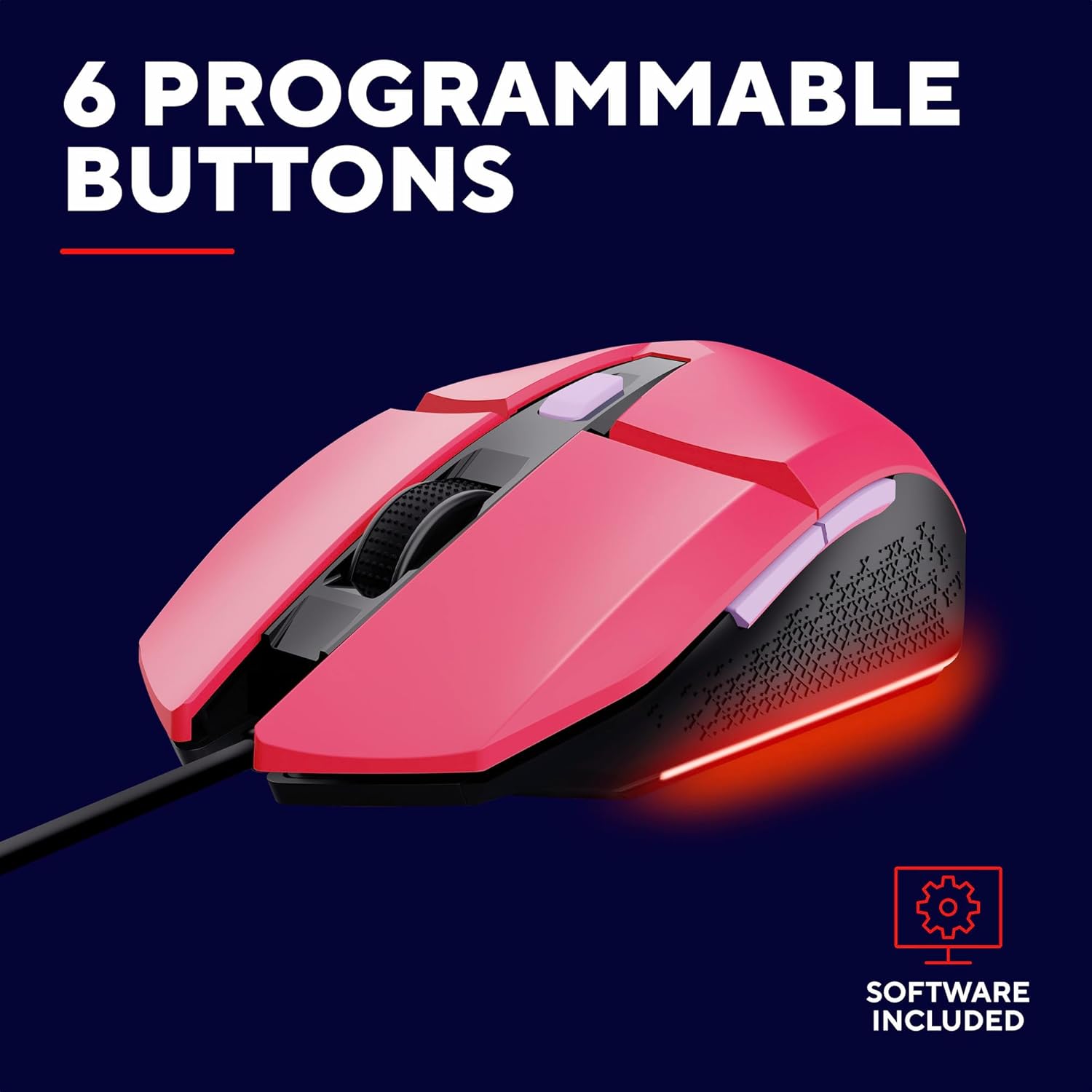 Buy Trust,Trust GXT 109P Felox Gaming Mouse – 6 Programmable Buttons, RGB Lighting, 200-6400 DPI, USB, Pink - Gadcet UK | UK | London | Scotland | Wales| Near Me | Cheap | Pay In 3 | Mice & Trackballs