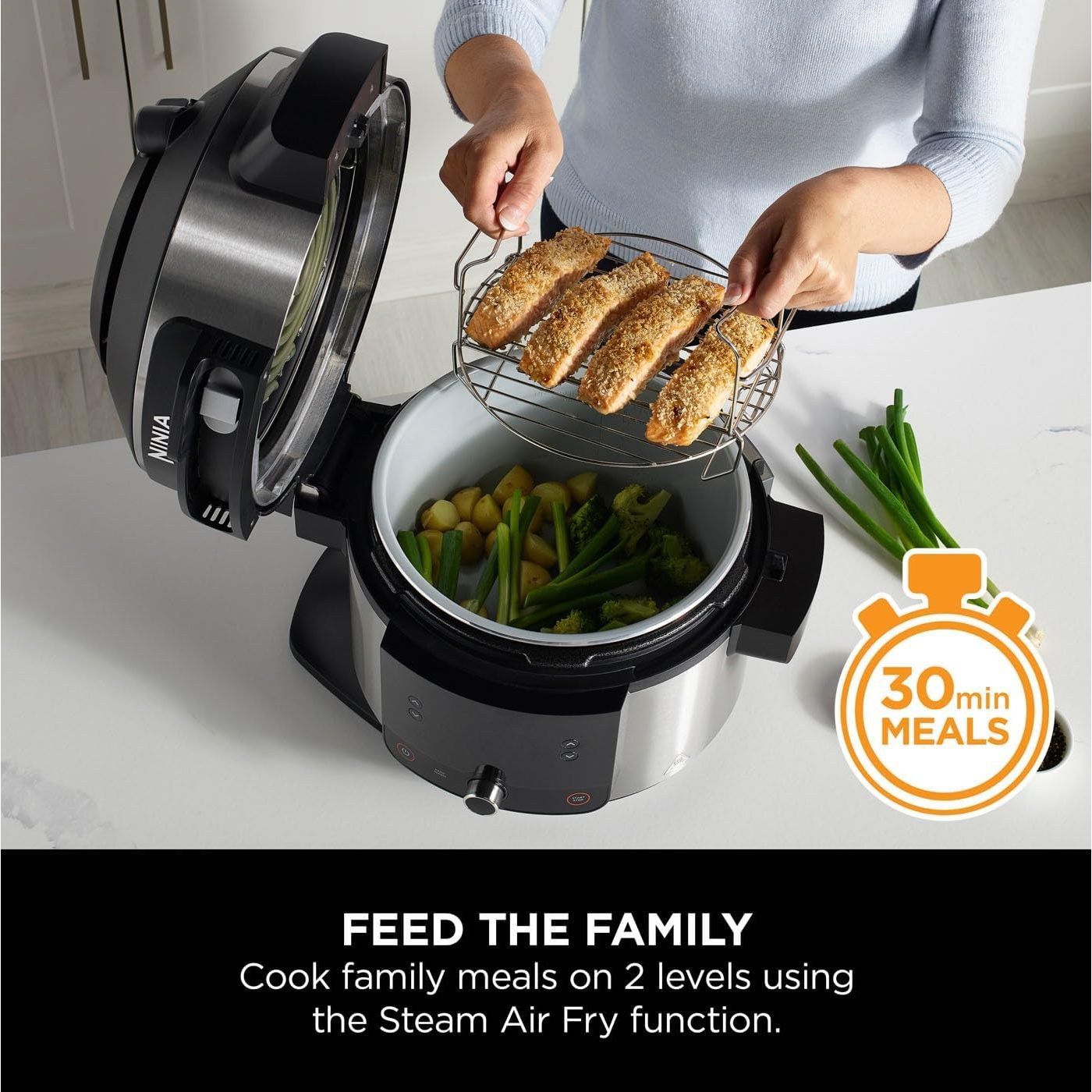Buy Ninja,Ninja Foodi 11-in-1 SmartLid Multi-Cooker, 6L, Electric Pressure Cooker & Air Fryer, Reversible Rack, 4 Portions, Dishwasher Safe, Stainless Steel/Black (OL550UK) - Gadcet UK | UK | London | Scotland | Wales| Near Me | Cheap | Pay In 3 | Pressure Cookers