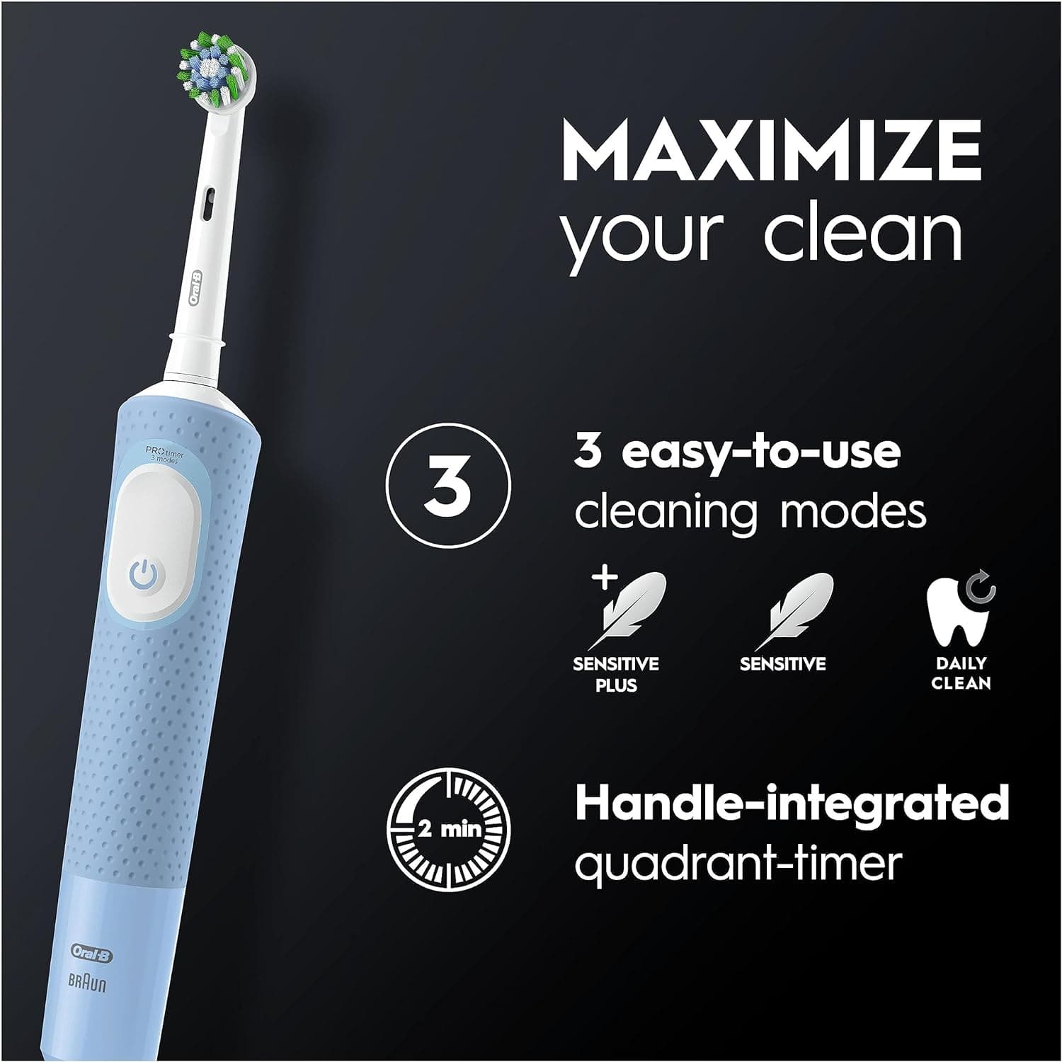 Buy Oral-B,Oral-B Vitality Pro 2x Electric Toothbrushes For Adults, Mothers Day Gifts For Her / Him, 2 Toothbrush Heads, 3 Brushing Modes Including Sensitive Plus, 2 Pin UK Plug, Black & Blue - Gadcet UK | UK | London | Scotland | Wales| Near Me | Cheap | Pay In 3 | Toothbrush Accessories
