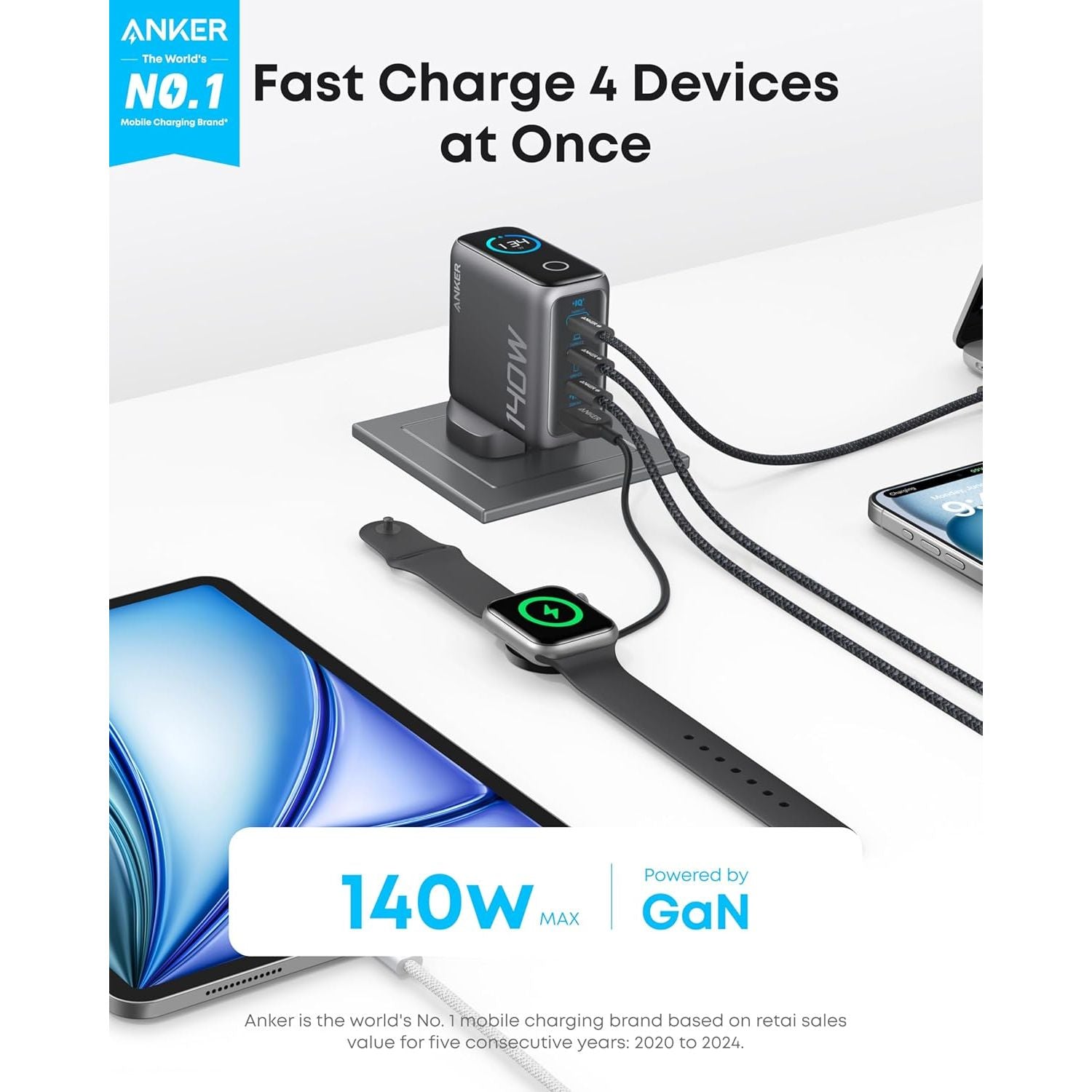 Buy Anker,Anker 140W USB-C Laptop Charger 4-Port GaN Power Adapter - Gadcet UK | UK | London | Scotland | Wales| Near Me | Cheap | Pay In 3 | Power Adapters & Chargers