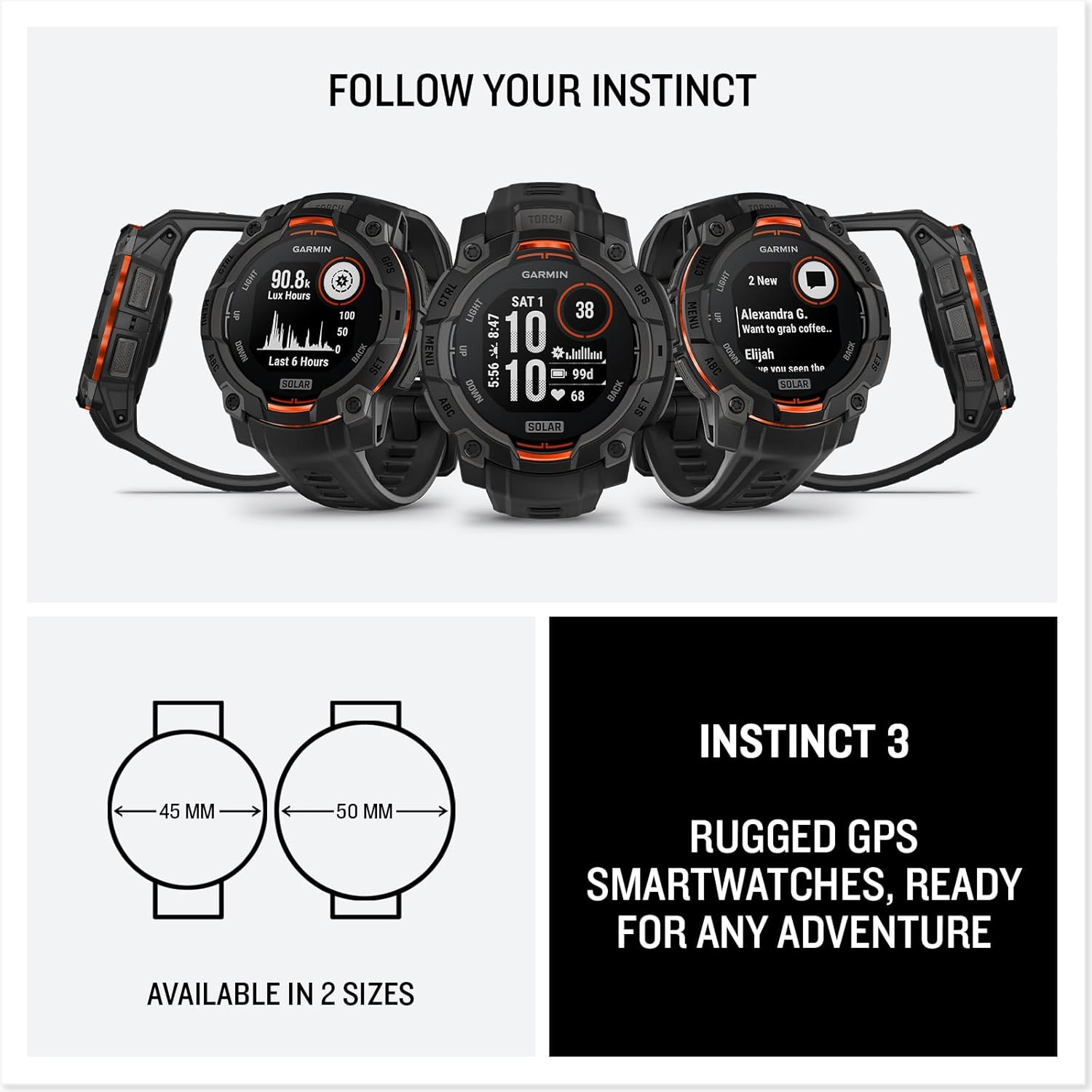 Buy Garmin,Garmin Instinct 3 Solar GPS Smartwatch – 45mm, Rugged Outdoor Design, Built-in Flashlight, Black - Gadcet UK | UK | London | Scotland | Wales| Near Me | Cheap | Pay In 3 | Smart Watches
