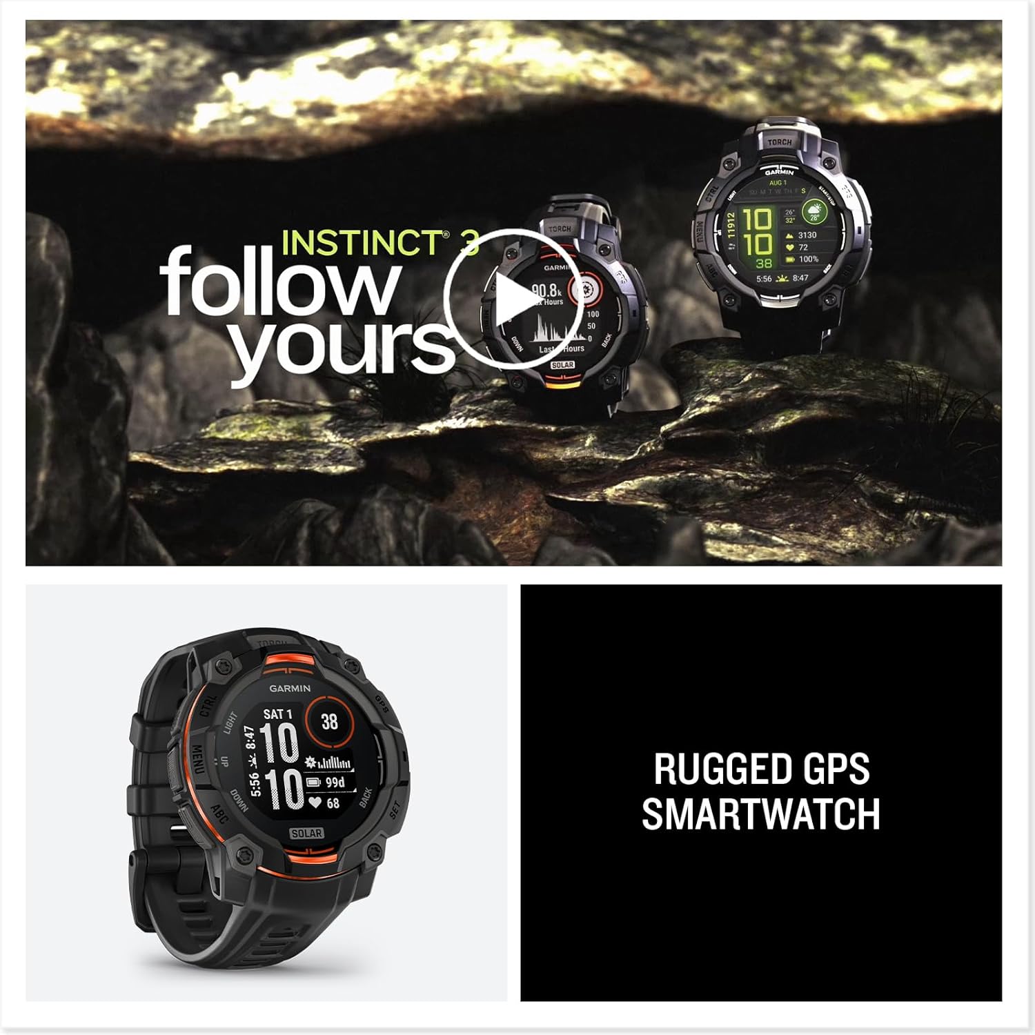 Buy Garmin,Garmin Instinct 3 Solar GPS Smartwatch – 45mm, Rugged Outdoor Design, Built-in Flashlight, Black - Gadcet UK | UK | London | Scotland | Wales| Near Me | Cheap | Pay In 3 | Smart Watches