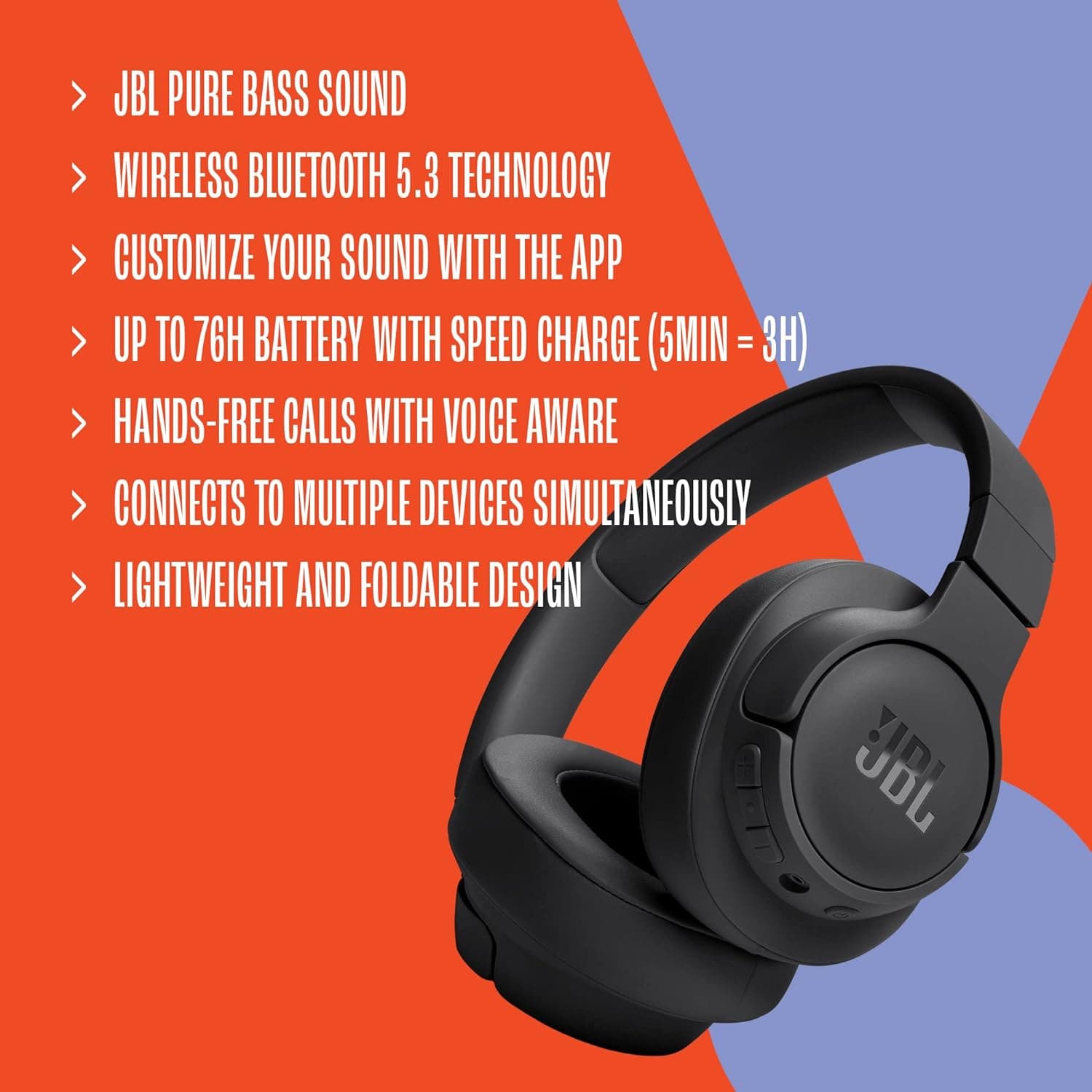 JBL Tune 720BT Over-Ear Wireless Headphones - Black - 10