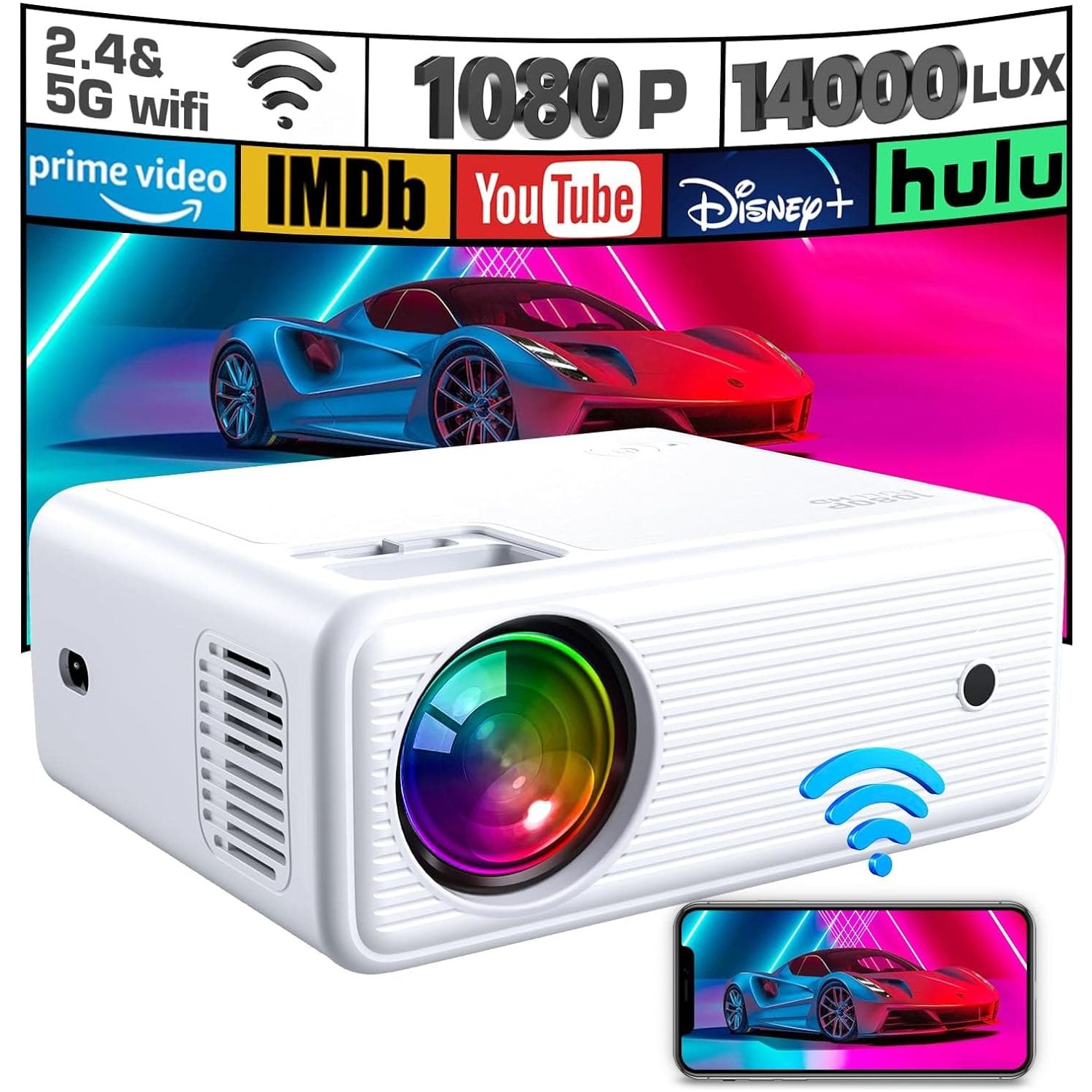 Buy ClokoWe,Mini Projector, ClokoWe WiFi Projector with Projector 1080P Full HD, 14000 Lux Portable Video 4K Projector Compatible with iphone TV Stick PS5 HDMI USB, Multimedia Home Movie Theater Projector - Gadcet UK | UK | London | Scotland | Wales| Near Me | Cheap | Pay In 3 | Projectors