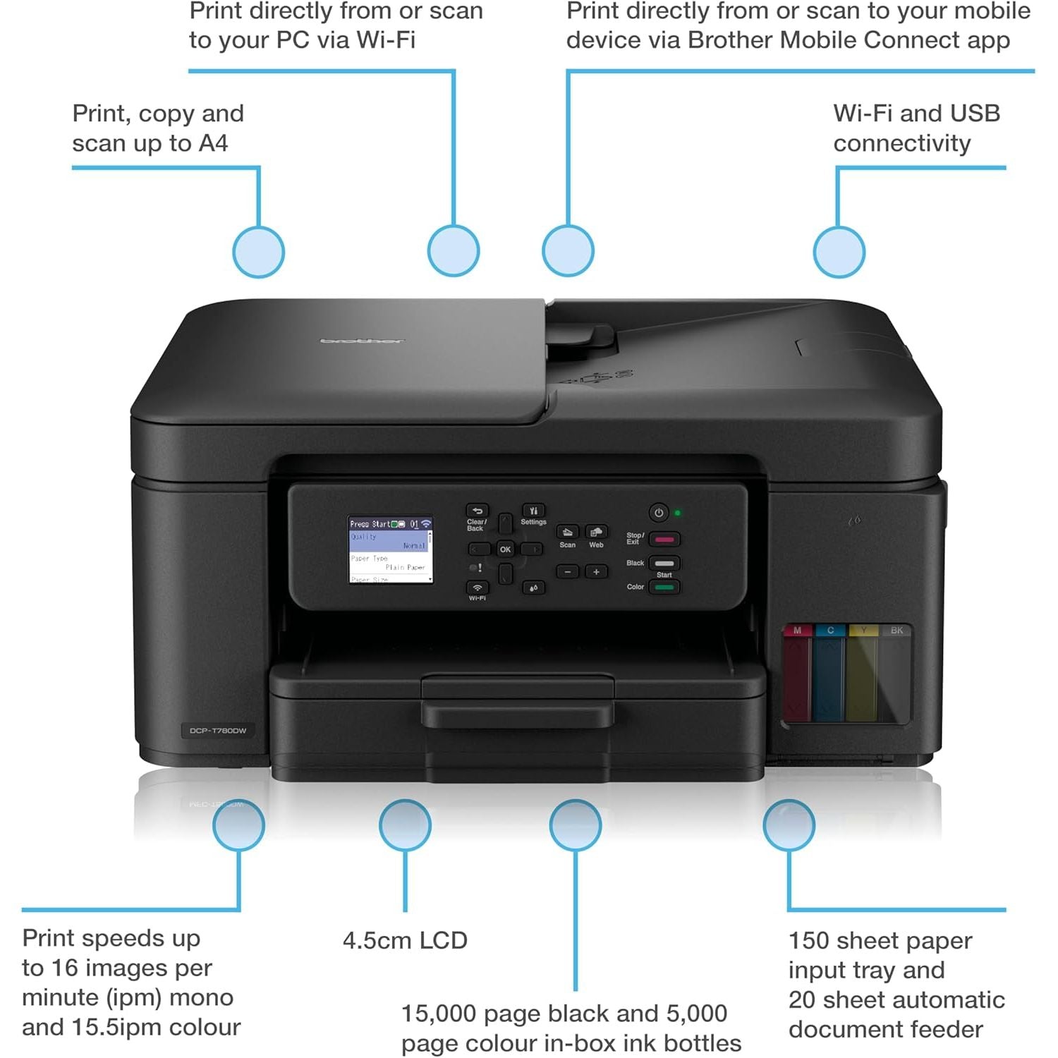 Buy Brother,Brother DCP-T780DW Wireless A4 Ink Tank Printer – 3-in-1 Print, Copy & Scan, Wi-Fi, USB 2.0, ADF, Auto 2-Sided Printing, High-Yield Inks - Gadcet UK | UK | London | Scotland | Wales| Near Me | Cheap | Pay In 3 | Printers, Copiers & Fax Machines