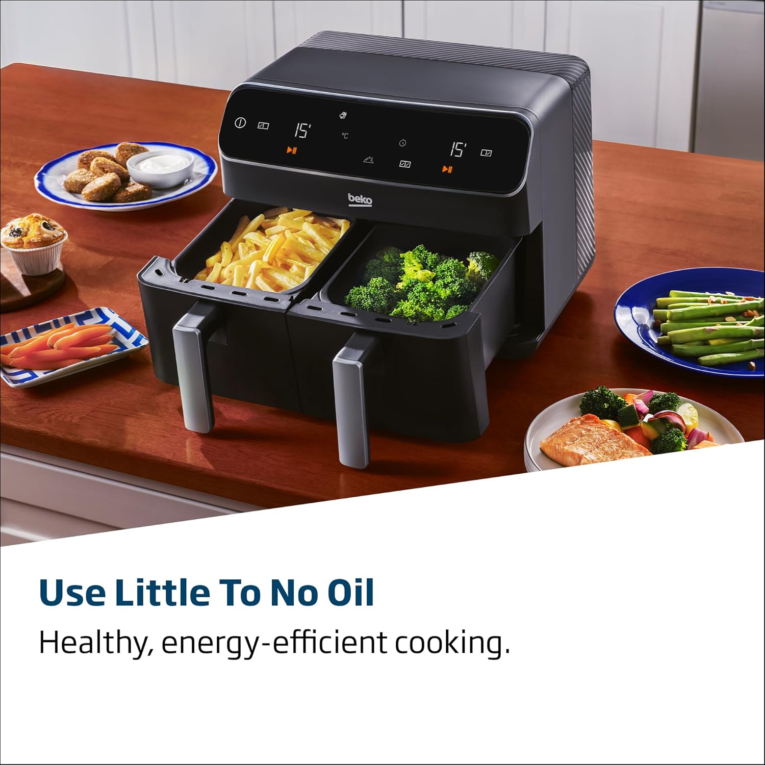 Buy Beko,Beko Dual Zone Air Fryer ExpertFry FRL5388B – 8.5L Capacity, Smart Finish, Match Cook, 9 Automatic Functions, Dehydrate, Black - Gadcet UK | UK | London | Scotland | Wales| Near Me | Cheap | Pay In 3 | Air Fryer & Grill