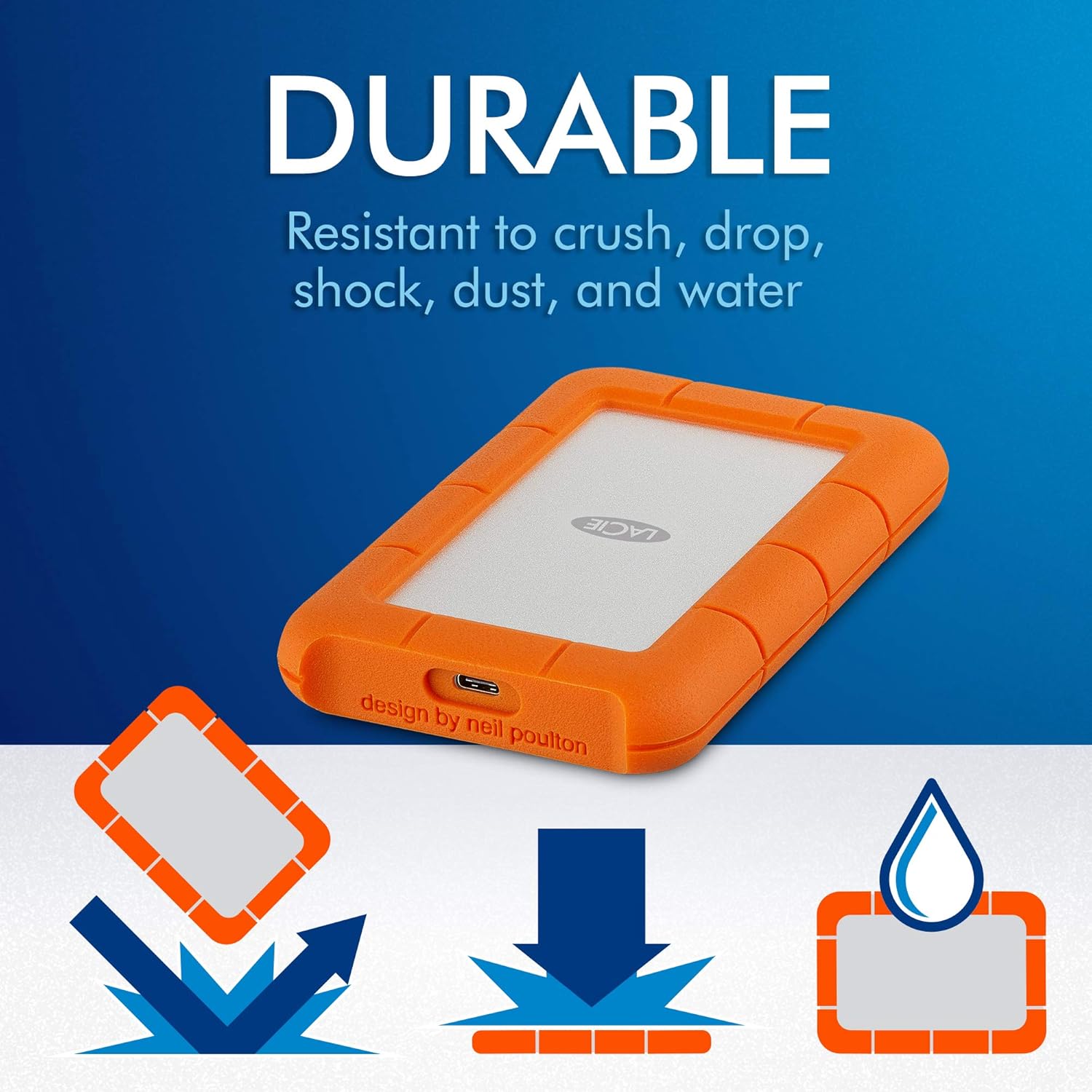 Buy LaCie,LaCie Rugged USB-C 5TB Portable External Hard Drive - PC, Mac, iPad & iPhone Compatible, Data Rescue Service (STFR5000800) - Gadcet UK | UK | London | Scotland | Wales| Near Me | Cheap | Pay In 3 | Hard Drives