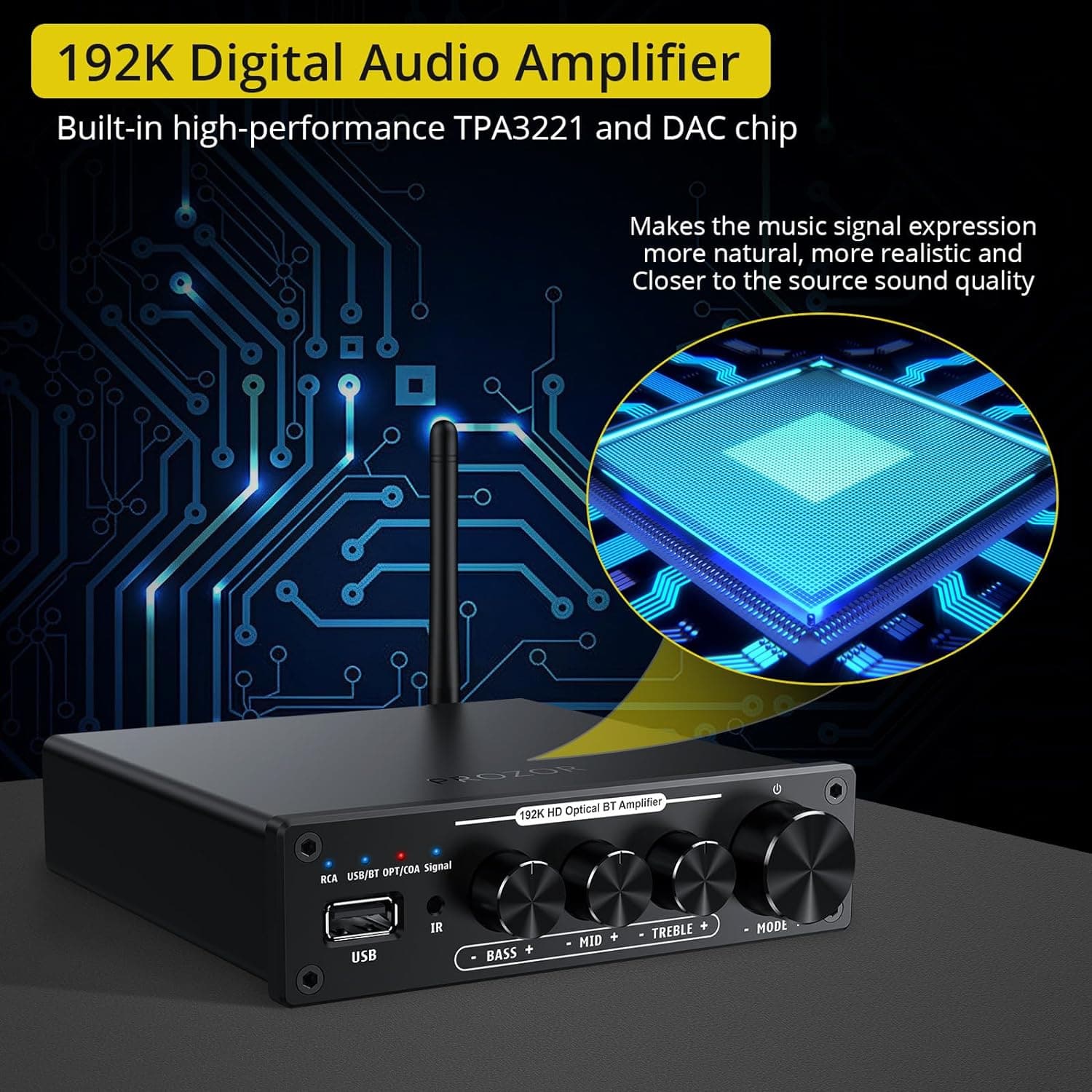Buy PROZOR,PROZOR Amplifier Hifi with Optical Coaxial Input Bluetooth Amplifier 192khz/24Bit DAC Amp with Remote Control Bass Treble Control Hifi Amplifier Speaker Mini Amplifier 2CH for Passive Speaker 100W X 2 - Gadcet UK | UK | London | Scotland | Wales| Ireland | Near Me | Cheap | Pay In 3 | Audio Amplifiers