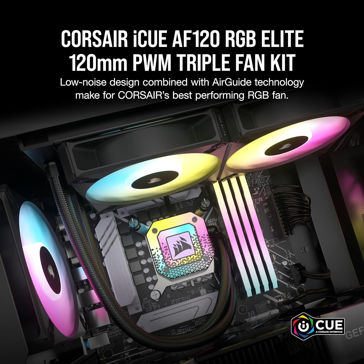 Buy Corsair,Corsair iCUE AF120 RGB ELITE 120mm PWM Triple Fan Kit, Eight RGB LEDs Per Fan, AirGuide Technology, Fluid Dynamic Bearing, Zero RPM Mode, iCUE Lighting Node CORE Controller - Black - Gadcet UK | UK | London | Scotland | Wales| Near Me | Cheap | Pay In 3 | Computer System Cooling Parts