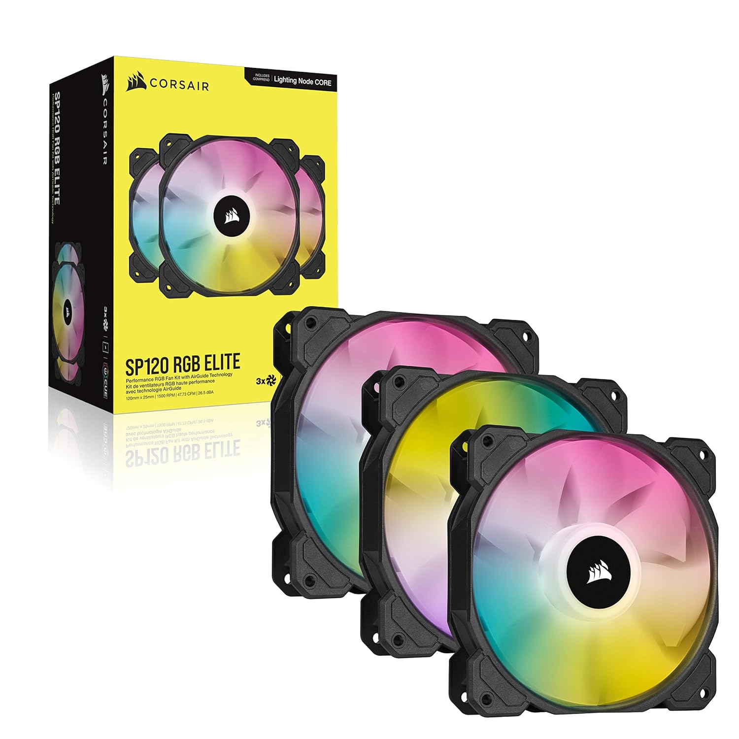 Buy Corsair,Corsair iCUE SP120 RGB ELITE 120mm PWM Triple Fan Kit - iCUE Lighting Node CORE, AirGuide Technology, 8 RGB LEDs, Low Noise (18 dBA), Up to 1500 RPM - Black - Gadcet UK | UK | London | Scotland | Wales| Near Me | Cheap | Pay In 3 | Computer Accessories