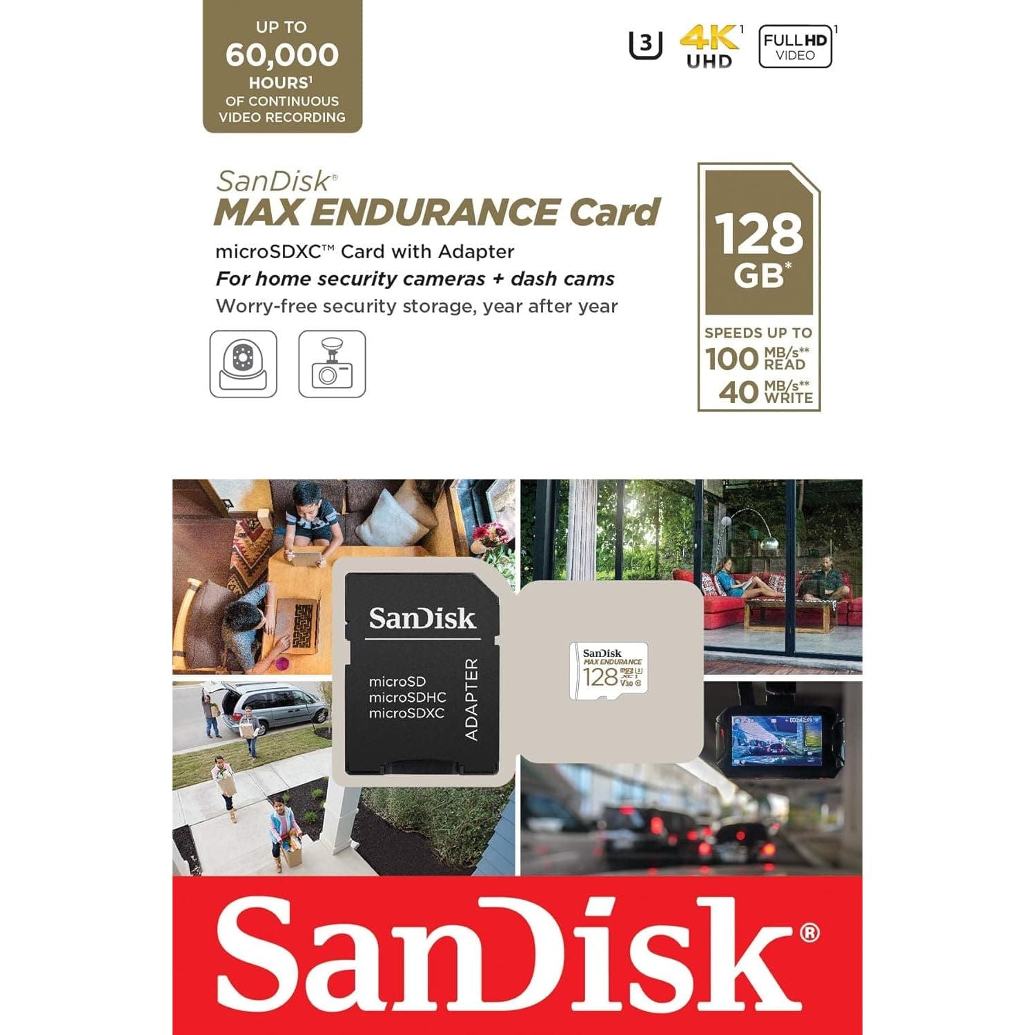 Buy Sandisk,SanDisk MAX ENDURANCE Video Monitoring for Dashcams & Home Monitoring 128 GB microSDXC Memory Card + SD Adaptor 60,000 Hours Endurance - Gadcet UK | UK | London | Scotland | Wales| Near Me | Cheap | Pay In 3 | Flash Memory Cards