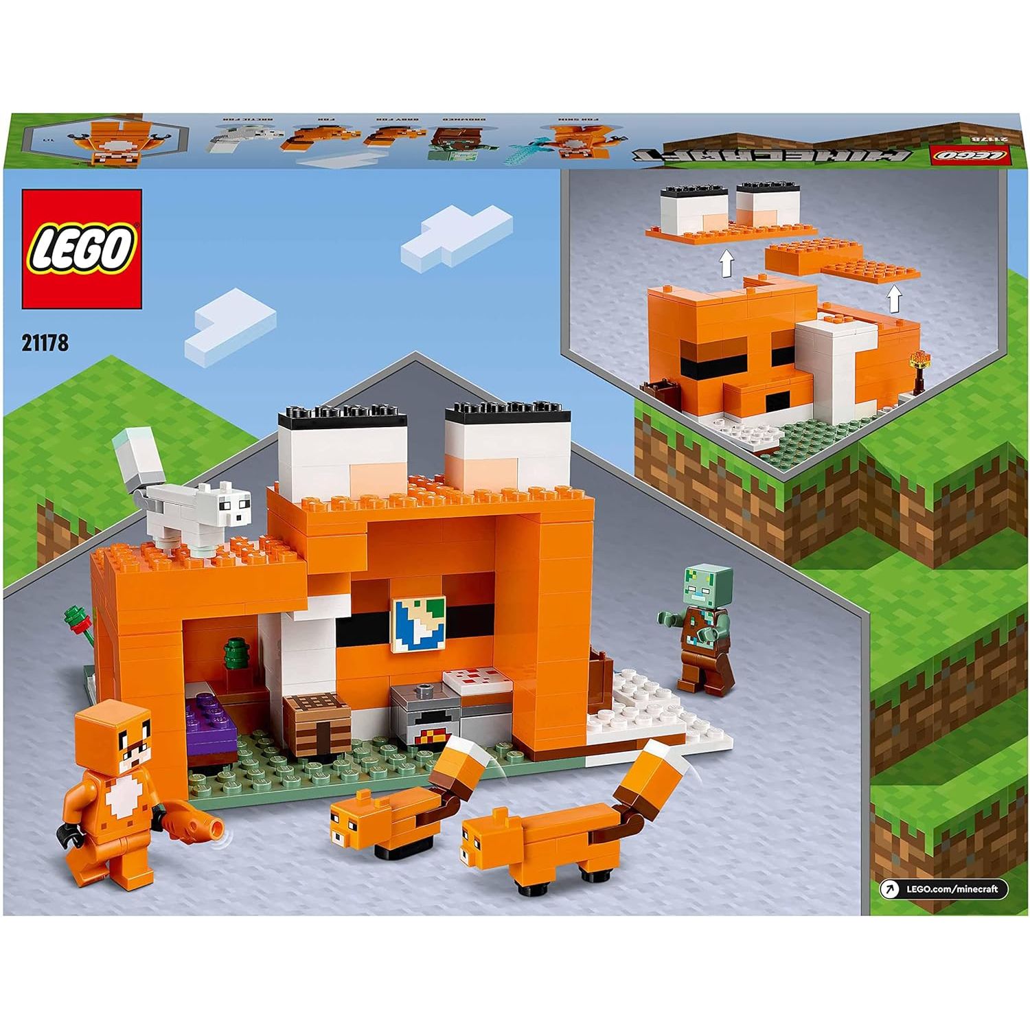 Buy Lego,LEGO Minecraft The Fox Lodge House (21178) – Animal Building Toy with Drowned Zombie Figure – Gift for Kids Aged 8+ - Gadcet UK | UK | London | Scotland | Wales| Near Me | Cheap | Pay In 3 | Games and Toys