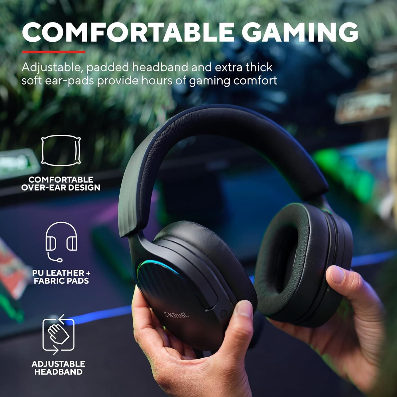 Buy Trust,Trust Gaming GXT 490 Fayzo USB Gaming Headset 7.1 Surround Sound, 50mm Drivers, 85% Recycled Plastics, RGB Over-Ear Wired Headphones, with Noise Cancelling Microphone for PC PS5 - Black - Gadcet UK | UK | London | Scotland | Wales| Near Me | Cheap | Pay In 3 | Headphones & Headsets