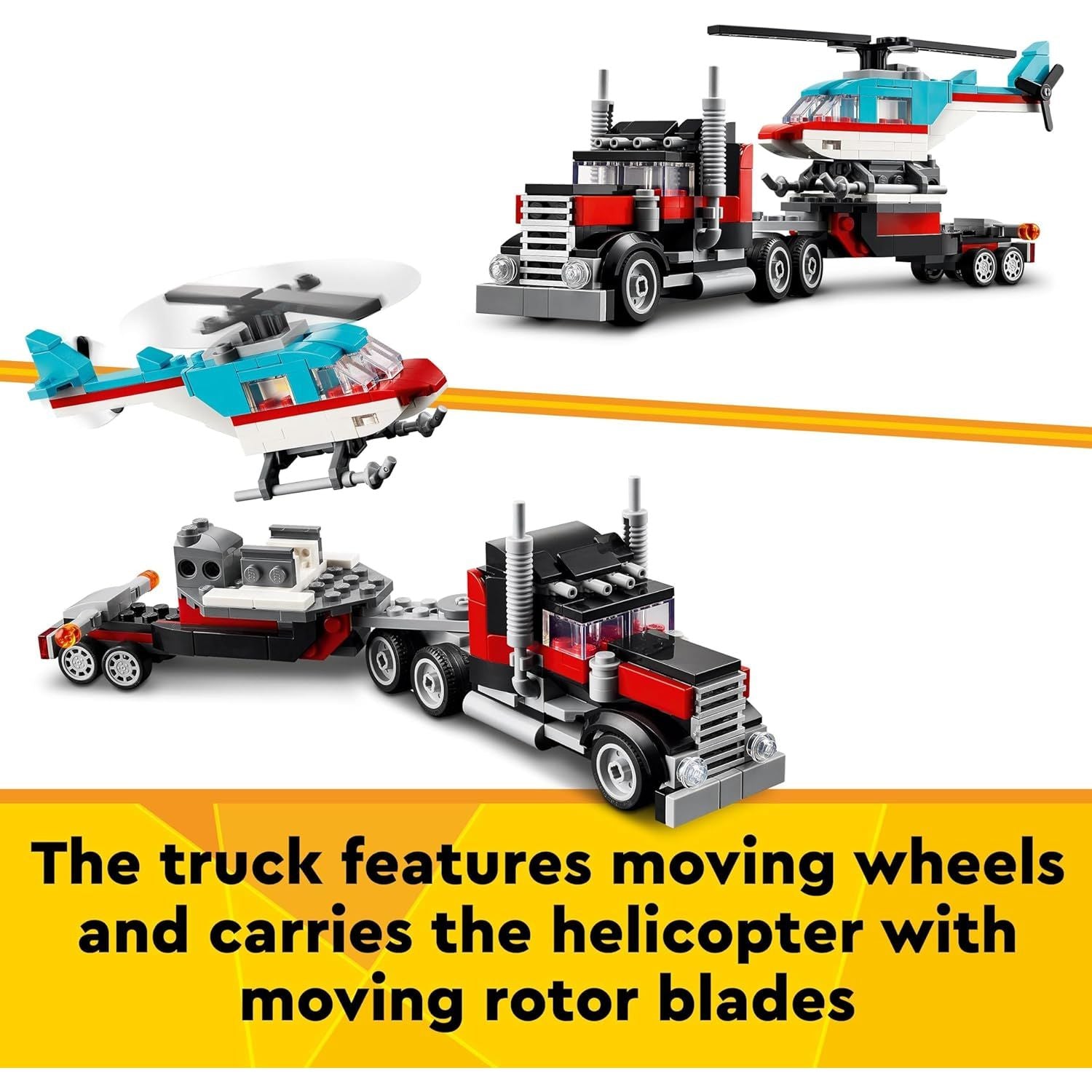 Buy LEGO,LEGO Creator 3in1 Flatbed Truck with Helicopter – Set 31146 – Build Propeller Plane, Fuel Lorry, Hot Rod & SUV - Gadcet UK | UK | London | Scotland | Wales| Near Me | Cheap | Pay In 3 | Building Toys