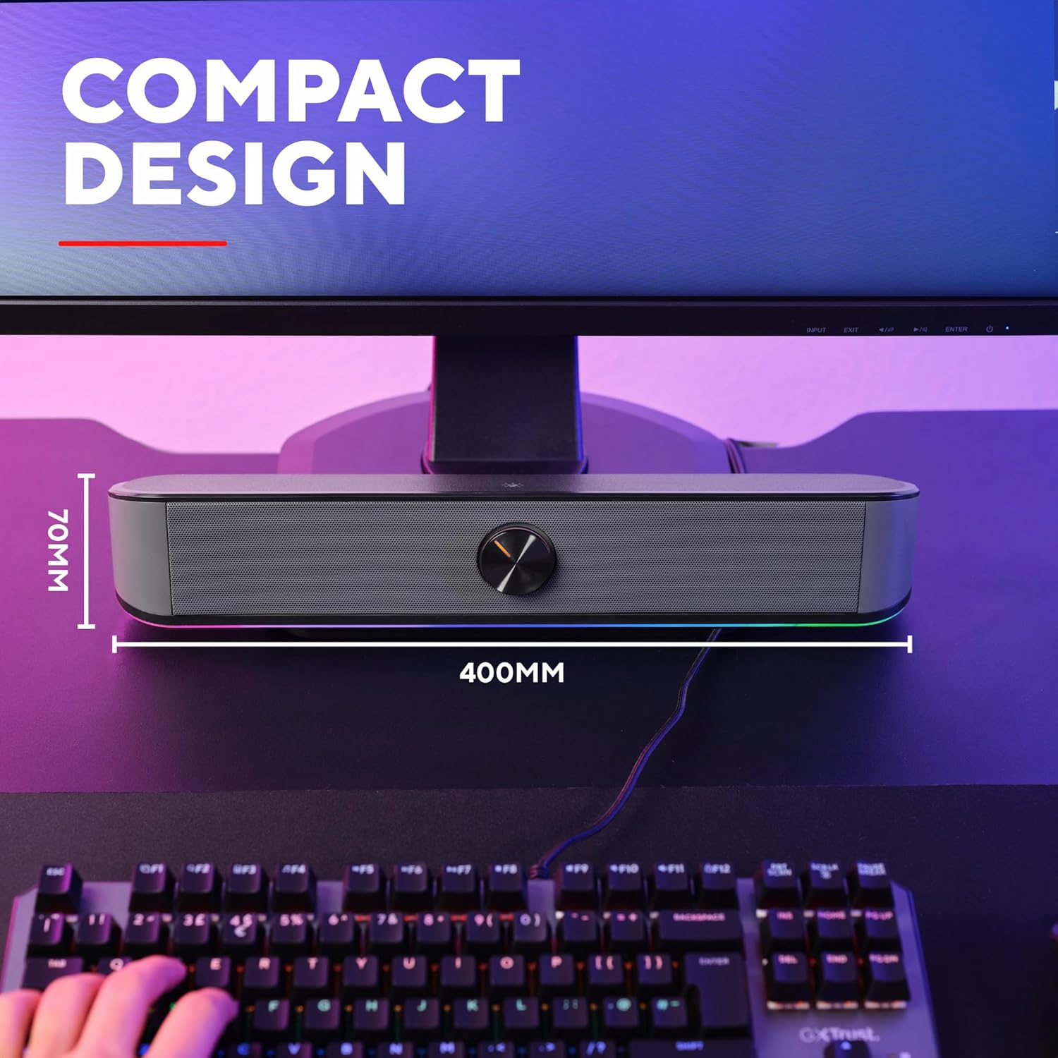 Buy Trust Gaming#,Trust Gaming GXT 1619 Rhox RGB Soundbar – 12W USB Powered PC Speakers with 3.5mm Jack, Plug & Play Stereo Audio for Desktop, Laptop, Computer – Black/Grey - Gadcet UK | UK | London | Scotland | Wales| Near Me | Cheap | Pay In 3 | Speaker