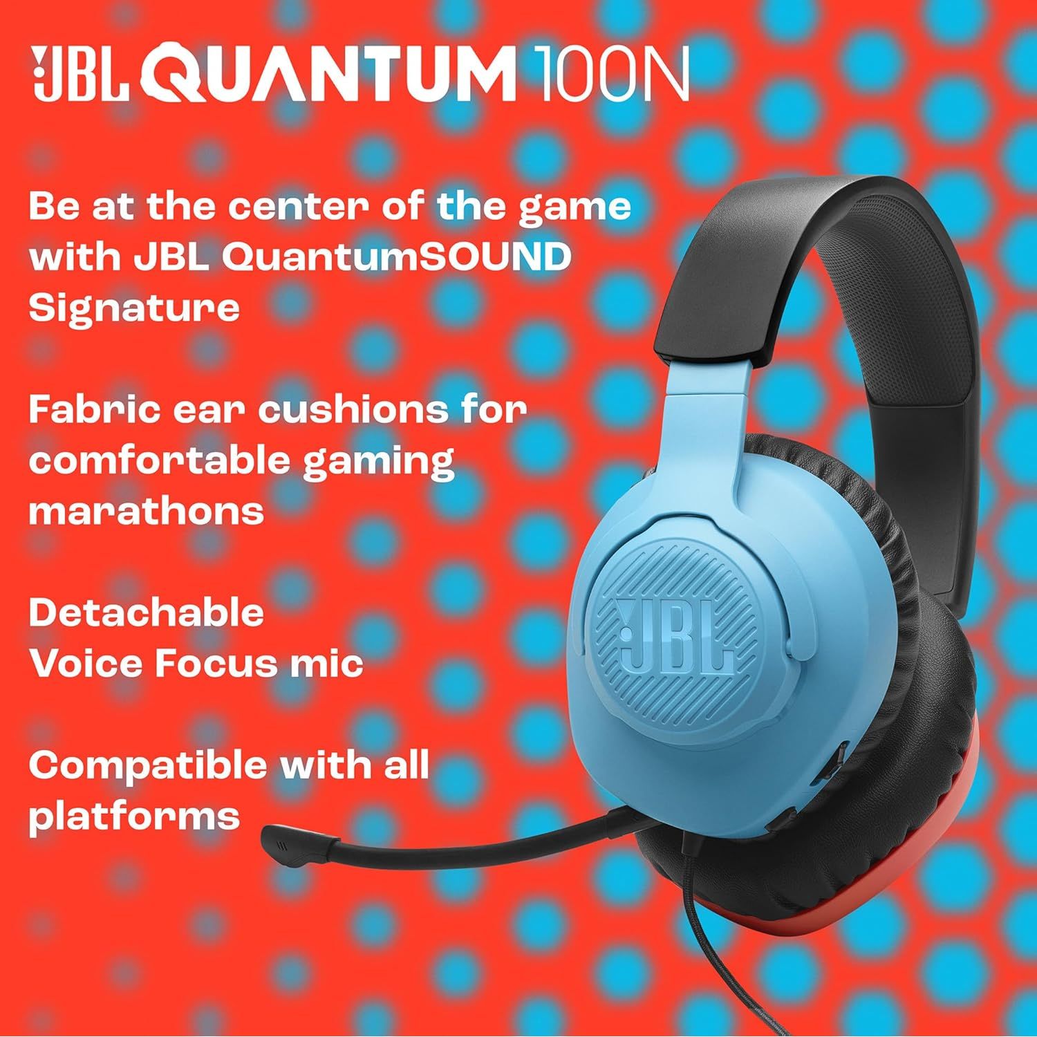 Buy JBL,JBL Quantum 100N Wired Gaming Headset - Detachable Mic, QuantumSOUND, Memory Foam, Multi-Platform, Blue/Red - Gadcet UK | UK | London | Scotland | Wales| Near Me | Cheap | Pay In 3 | Headphones & Headsets