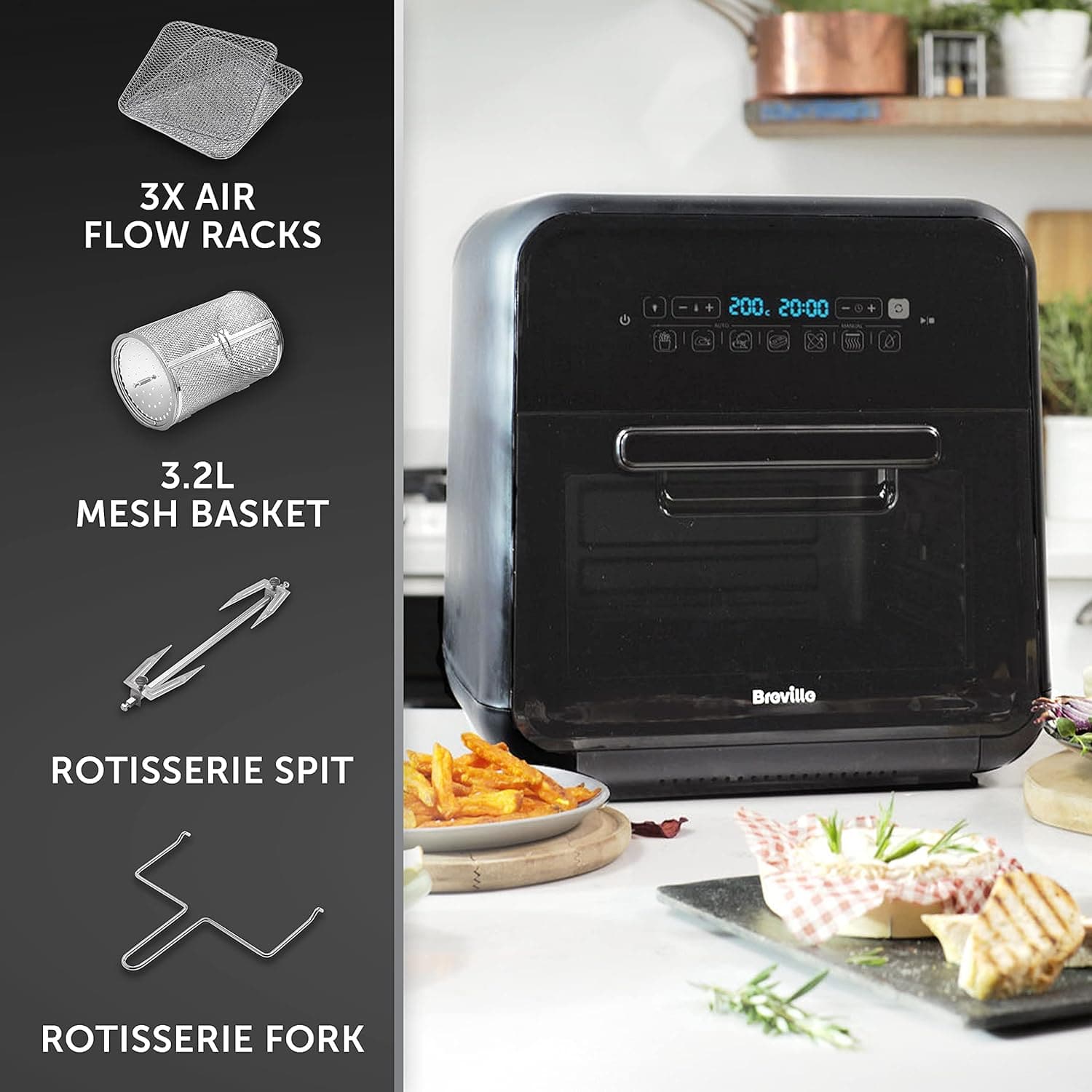 Buy BREVILLE,Breville Halo Rotisserie Air Fryer | Digital Extra Large Air Fryer Oven | 10 L | Fry, Bake & Dehydrate | 2000 W | Energy Efficient | Black and Grey - Gadcet UK | UK | London | Scotland | Wales| Near Me | Cheap | Pay In 3 | AIR FRYER / GRILL